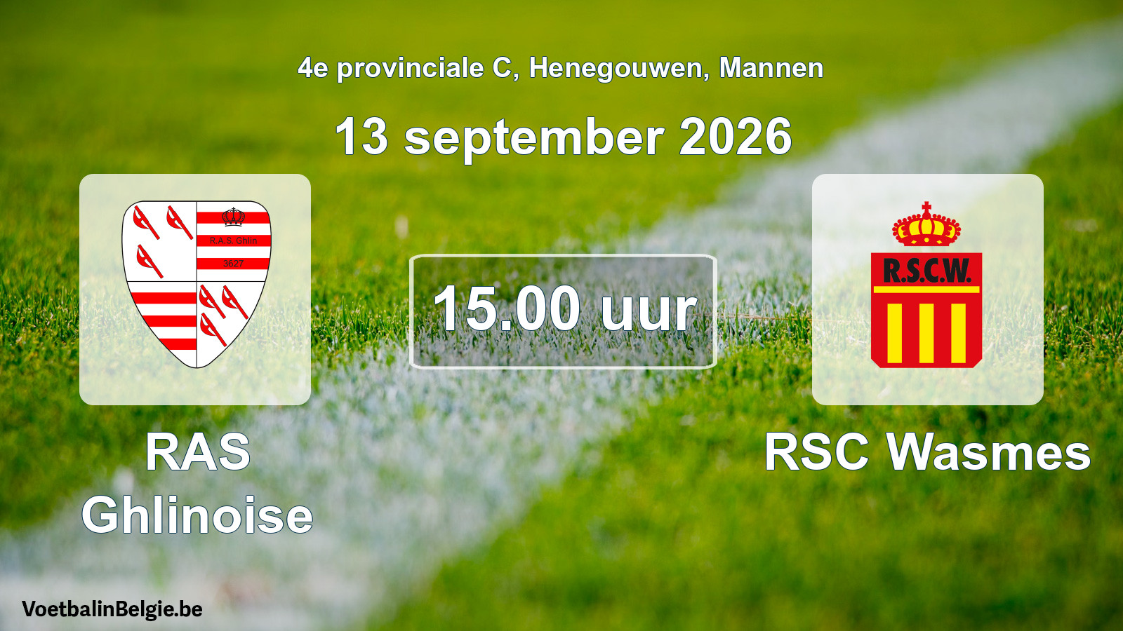 Geplande wedstrijd mannenvoetbal: RAS Ghlinoise - RSC Wasmes (13 september 2026)