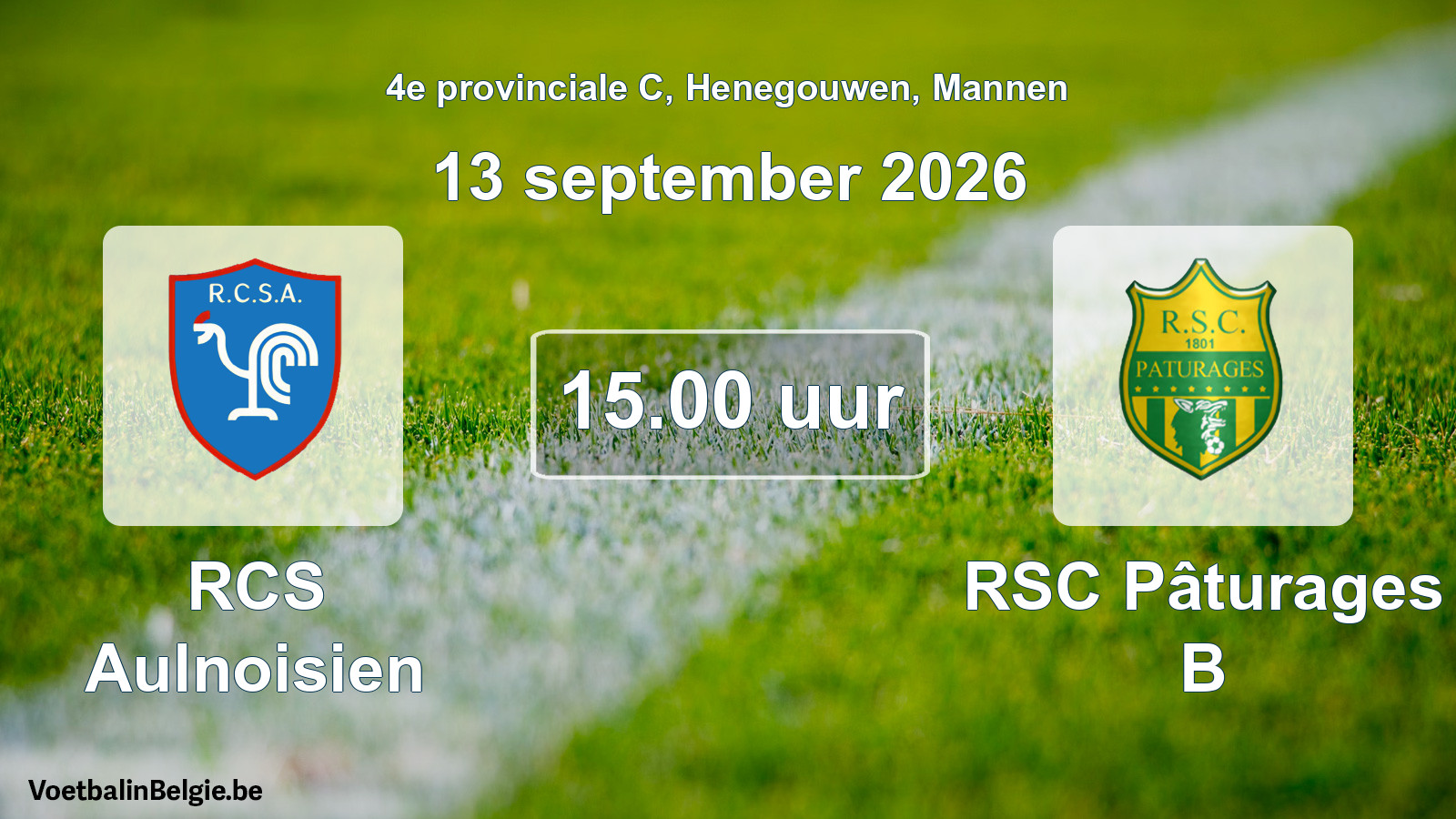 Geplande wedstrijd mannenvoetbal: RCS Aulnoisien - RSC Pâturages B (13 september 2026)