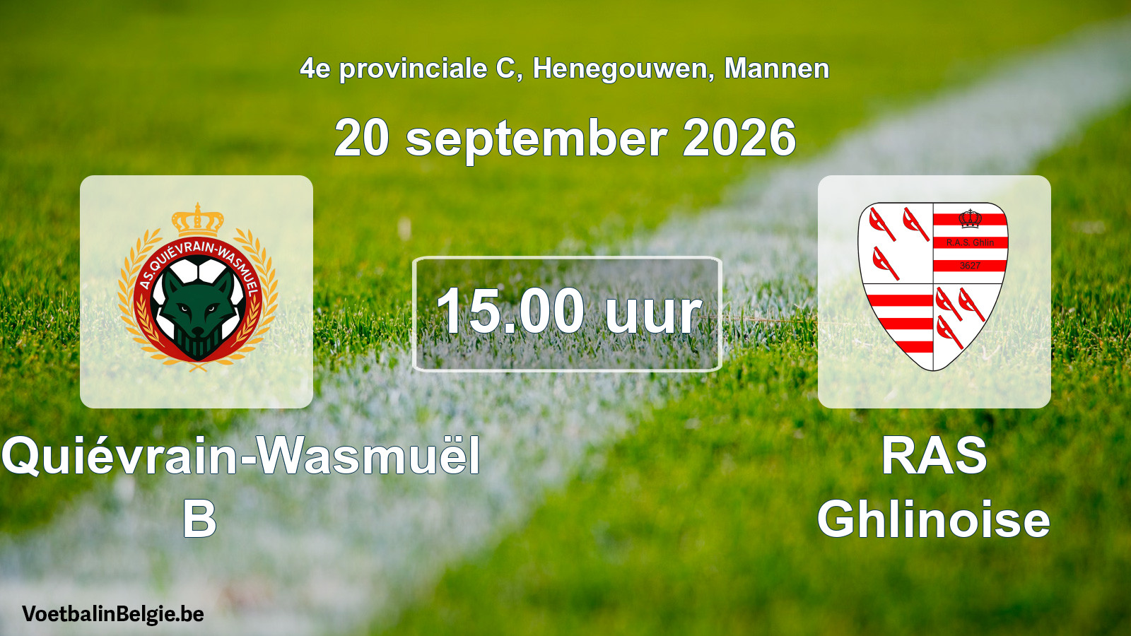 Geplande wedstrijd mannenvoetbal: AS Quiévrain-Wasmuël B - RAS Ghlinoise (20 september 2026)