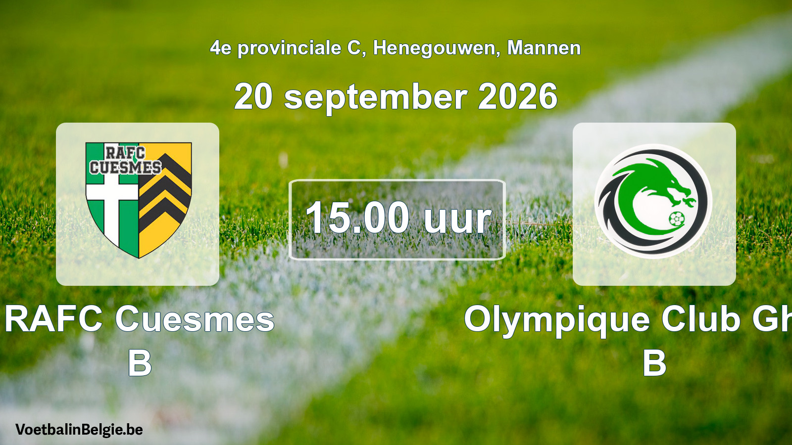 Geplande wedstrijd mannenvoetbal: RAFC Cuesmes B - Olympique Club Ghlin B (20 september 2026)