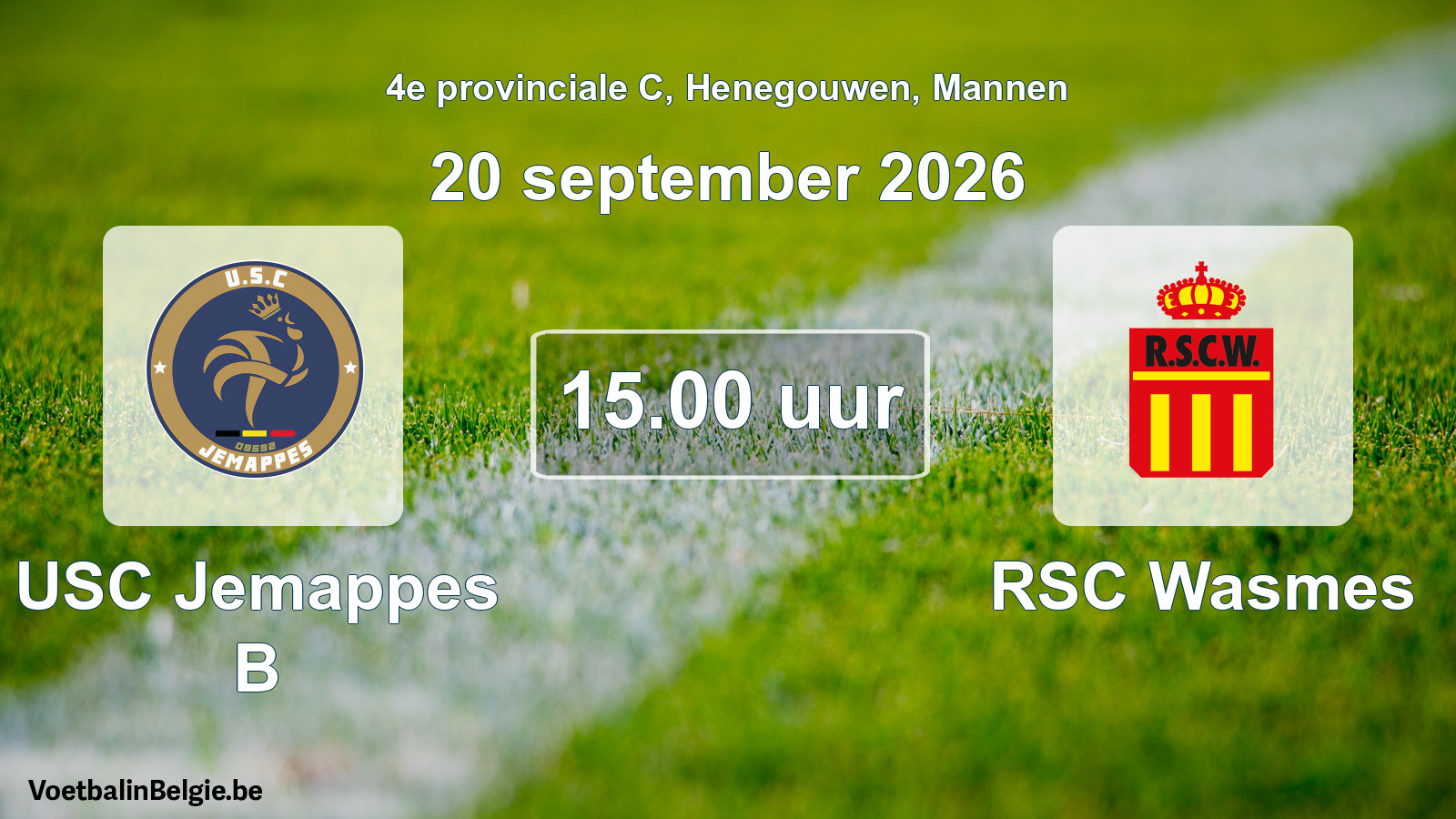 Geplande wedstrijd mannenvoetbal: USC Jemappes B - RSC Wasmes (20 september 2026)
