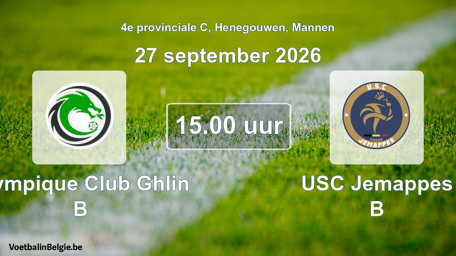 Geplande wedstrijd mannenvoetbal: Olympique Club Ghlin B - USC Jemappes B (27 september 2026)
