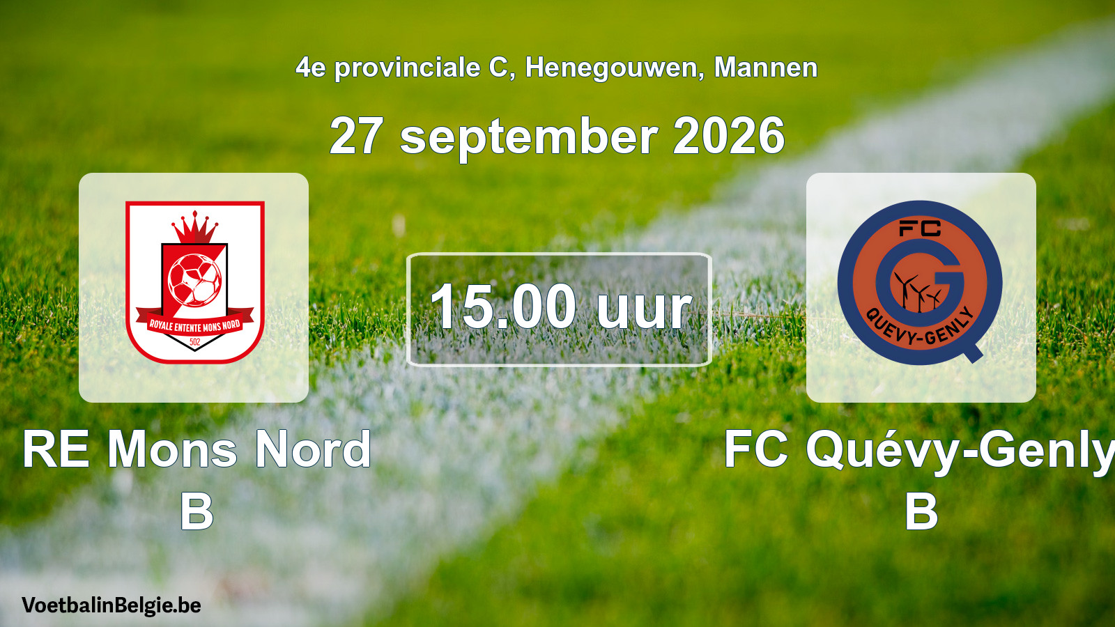Geplande wedstrijd mannenvoetbal: RE Mons Nord B - FC Quévy-Genly B (27 september 2026)