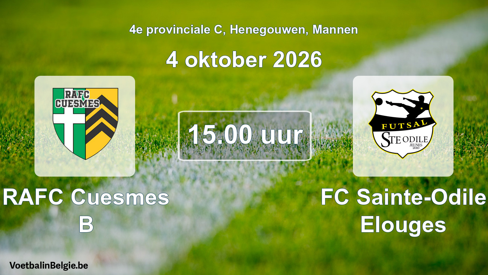 Geplande wedstrijd mannenvoetbal: RAFC Cuesmes B - FC Sainte-Odile Elouges (4 oktober 2026)