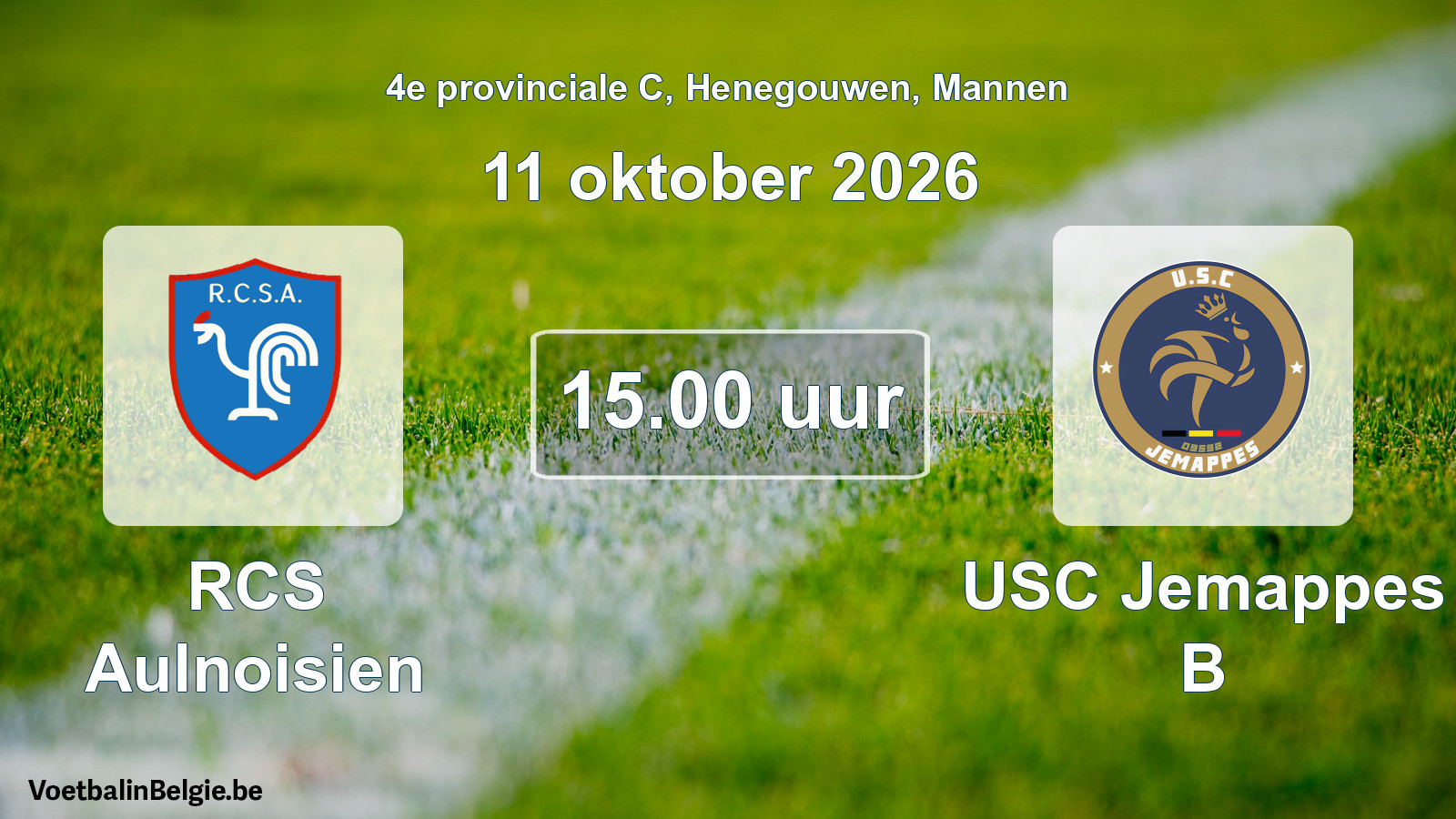 Geplande wedstrijd mannenvoetbal: RCS Aulnoisien - USC Jemappes B (11 oktober 2026)