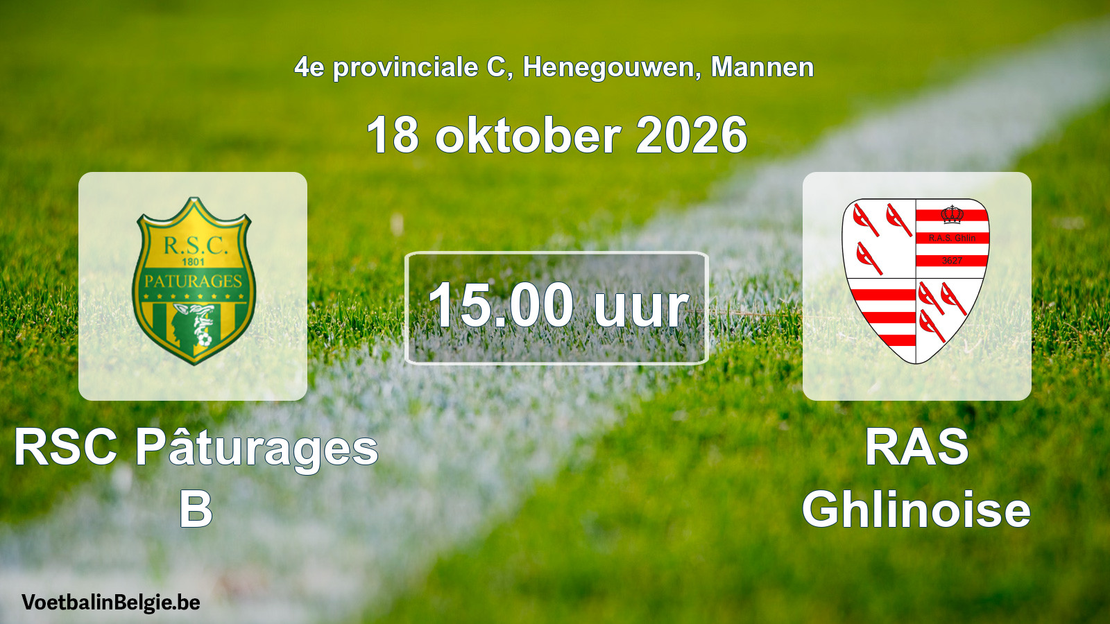 Geplande wedstrijd mannenvoetbal: RSC Pâturages B - RAS Ghlinoise (18 oktober 2026)