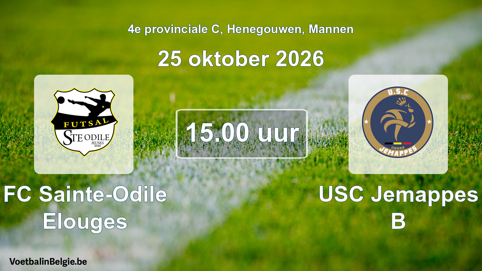 Geplande wedstrijd mannenvoetbal: FC Sainte-Odile Elouges - USC Jemappes B (25 oktober 2026)