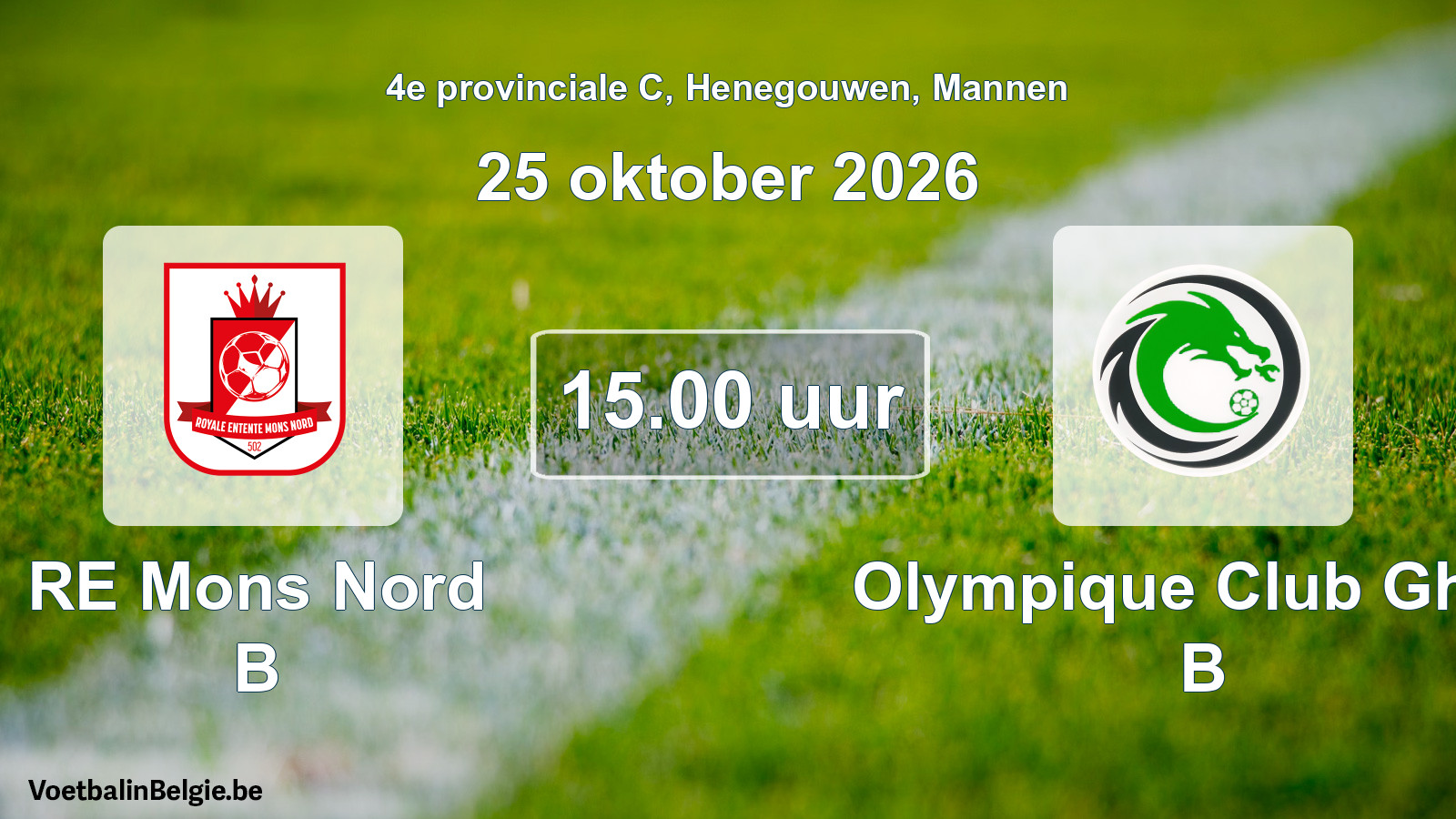 Geplande wedstrijd mannenvoetbal: RE Mons Nord B - Olympique Club Ghlin B (25 oktober 2026)