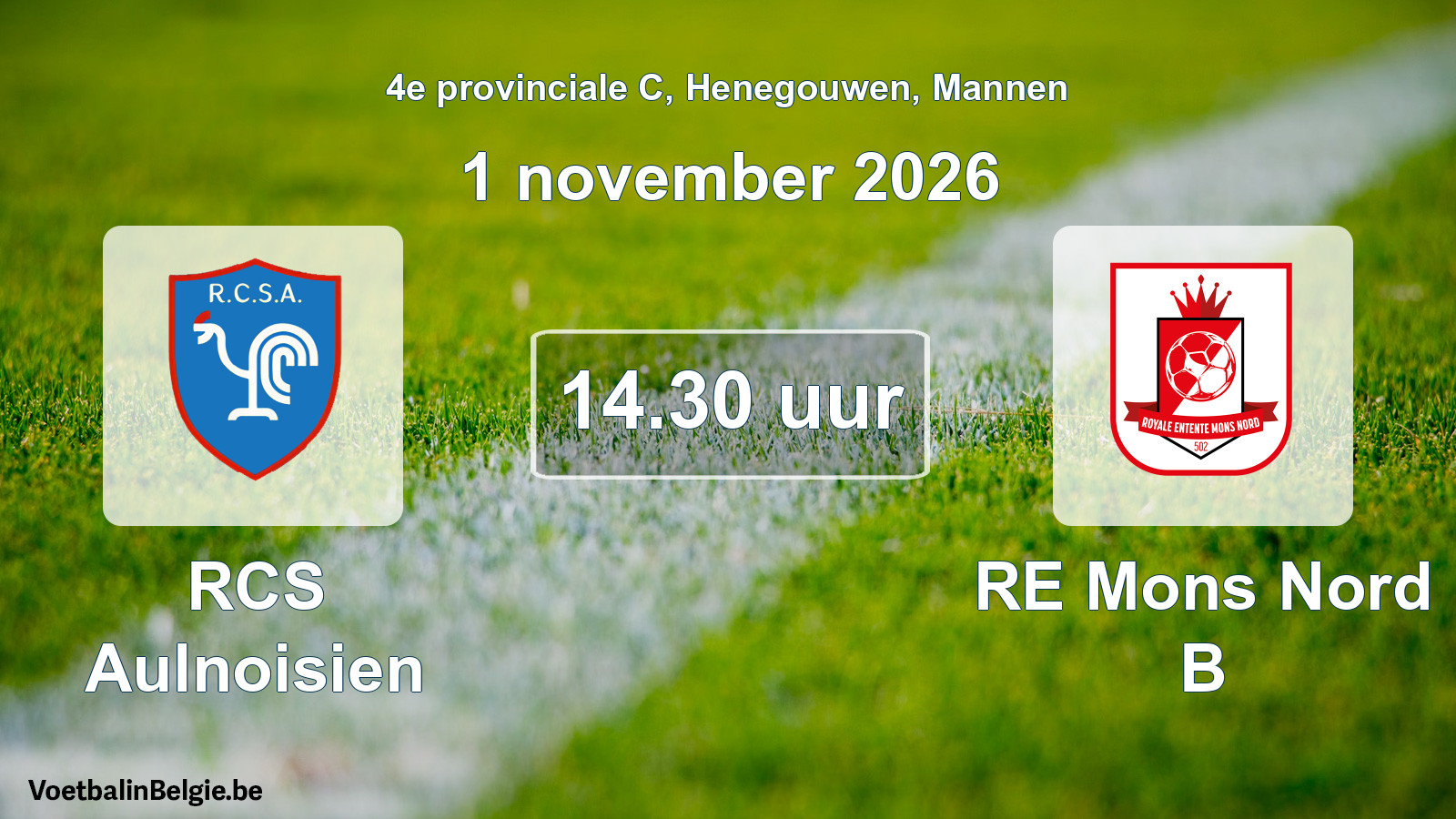 Geplande wedstrijd mannenvoetbal: RCS Aulnoisien - RE Mons Nord B (1 november 2026)