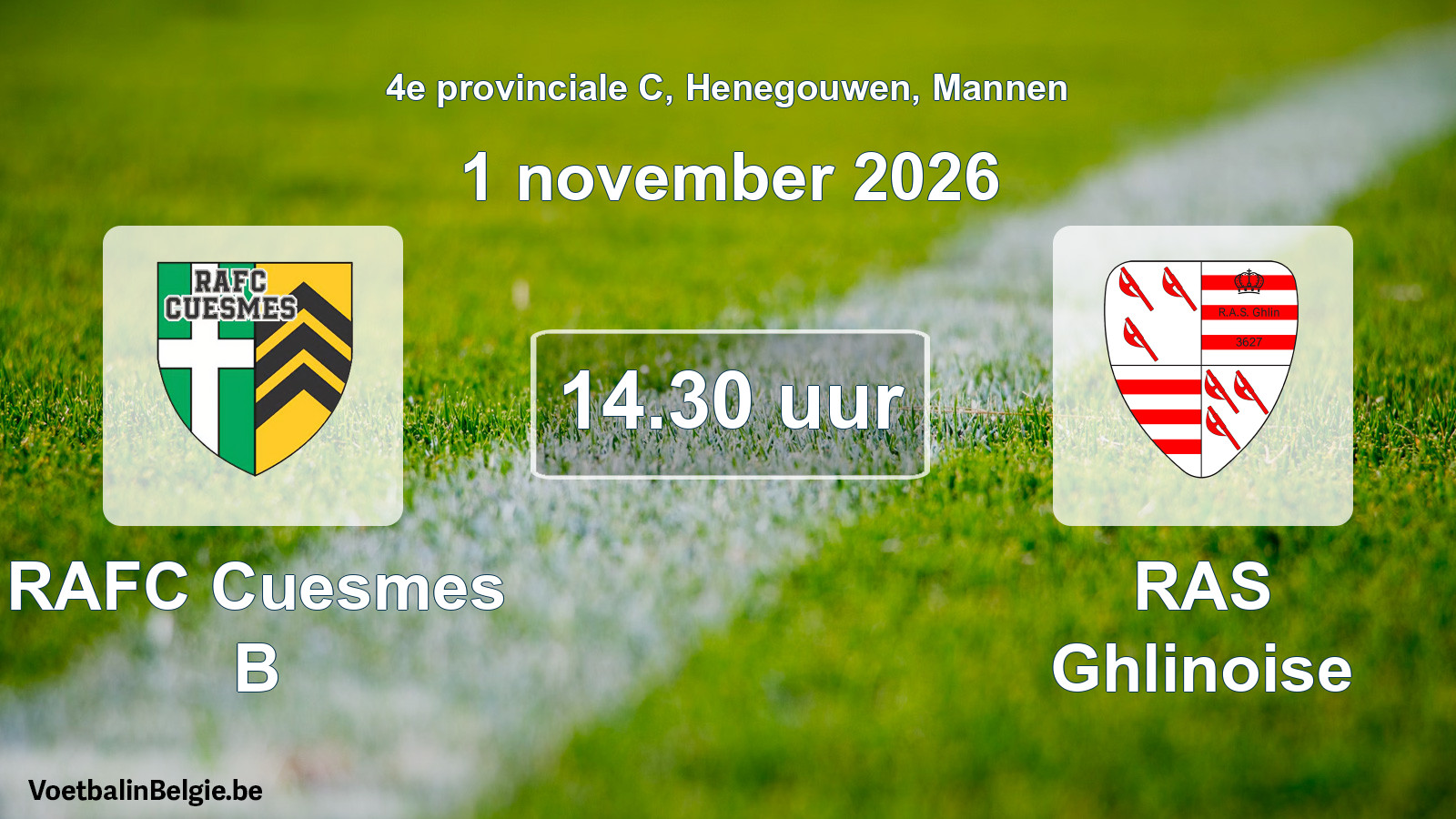 Geplande wedstrijd mannenvoetbal: RAFC Cuesmes B - RAS Ghlinoise (1 november 2026)