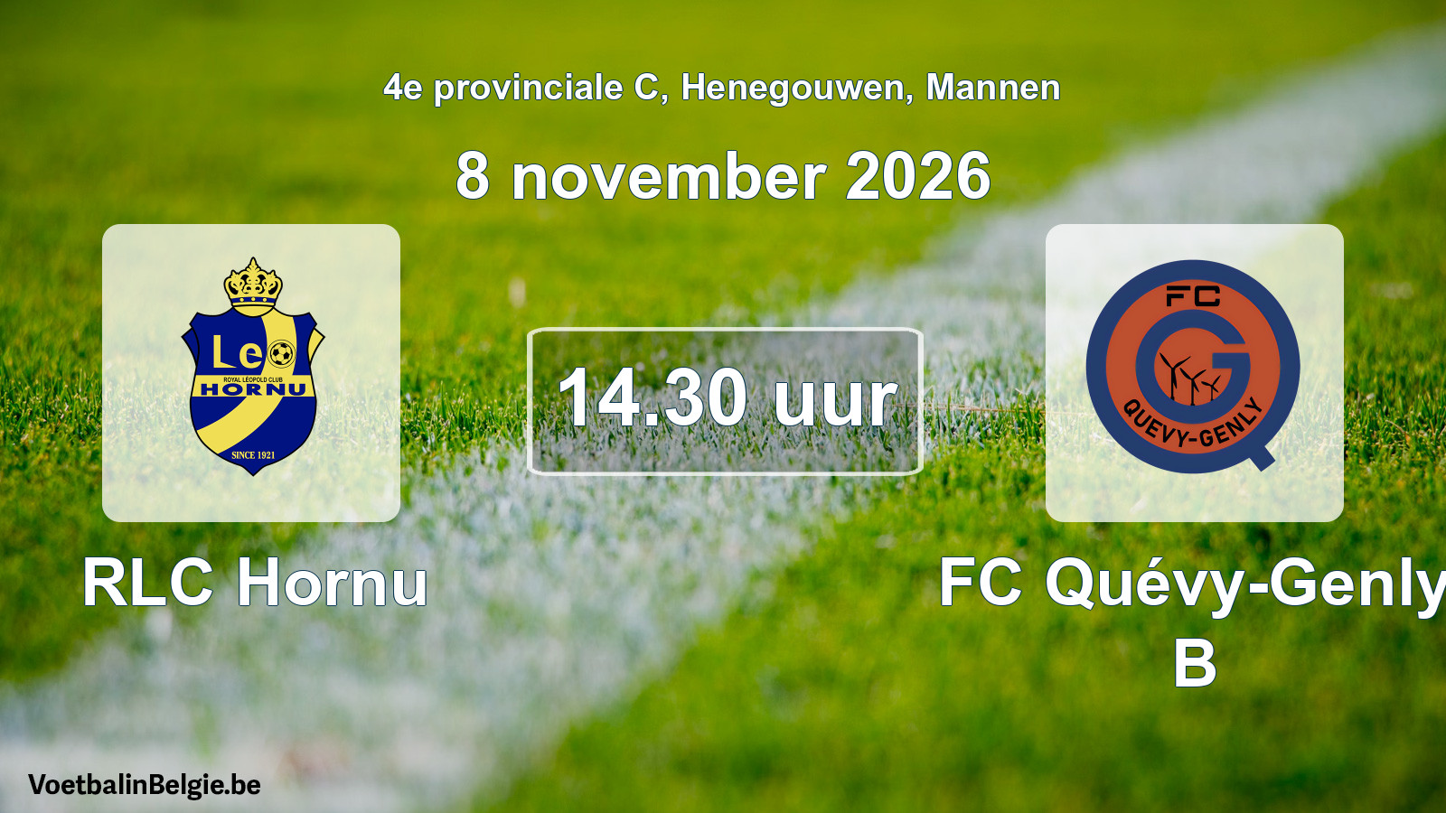 Geplande wedstrijd mannenvoetbal: RLC Hornu - FC Quévy-Genly B (8 november 2026)