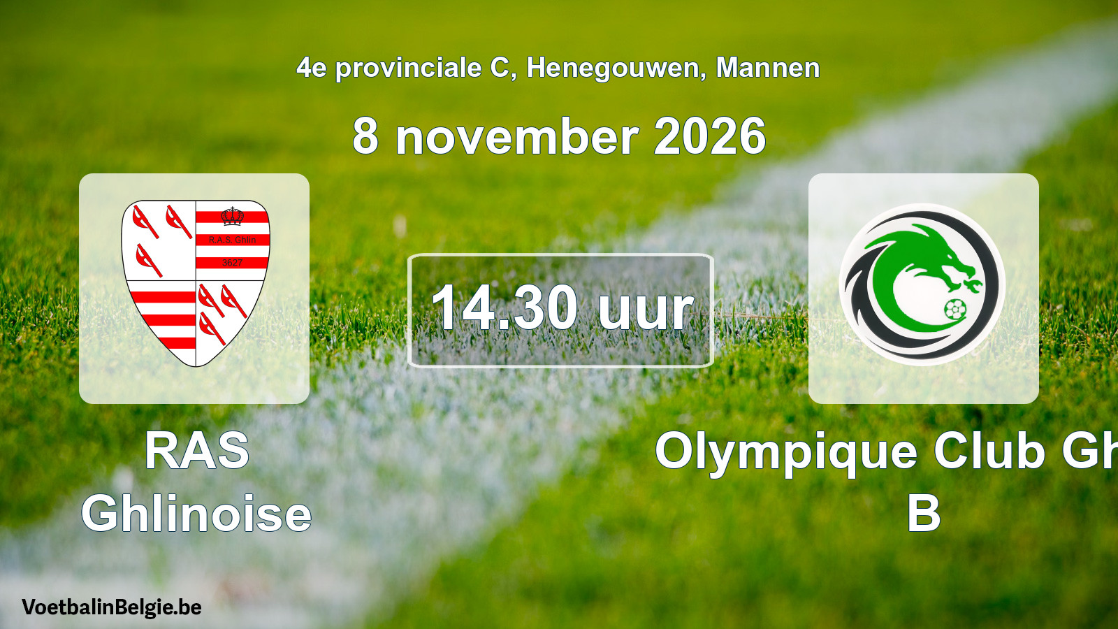 Geplande wedstrijd mannenvoetbal: RAS Ghlinoise - Olympique Club Ghlin B (8 november 2026)