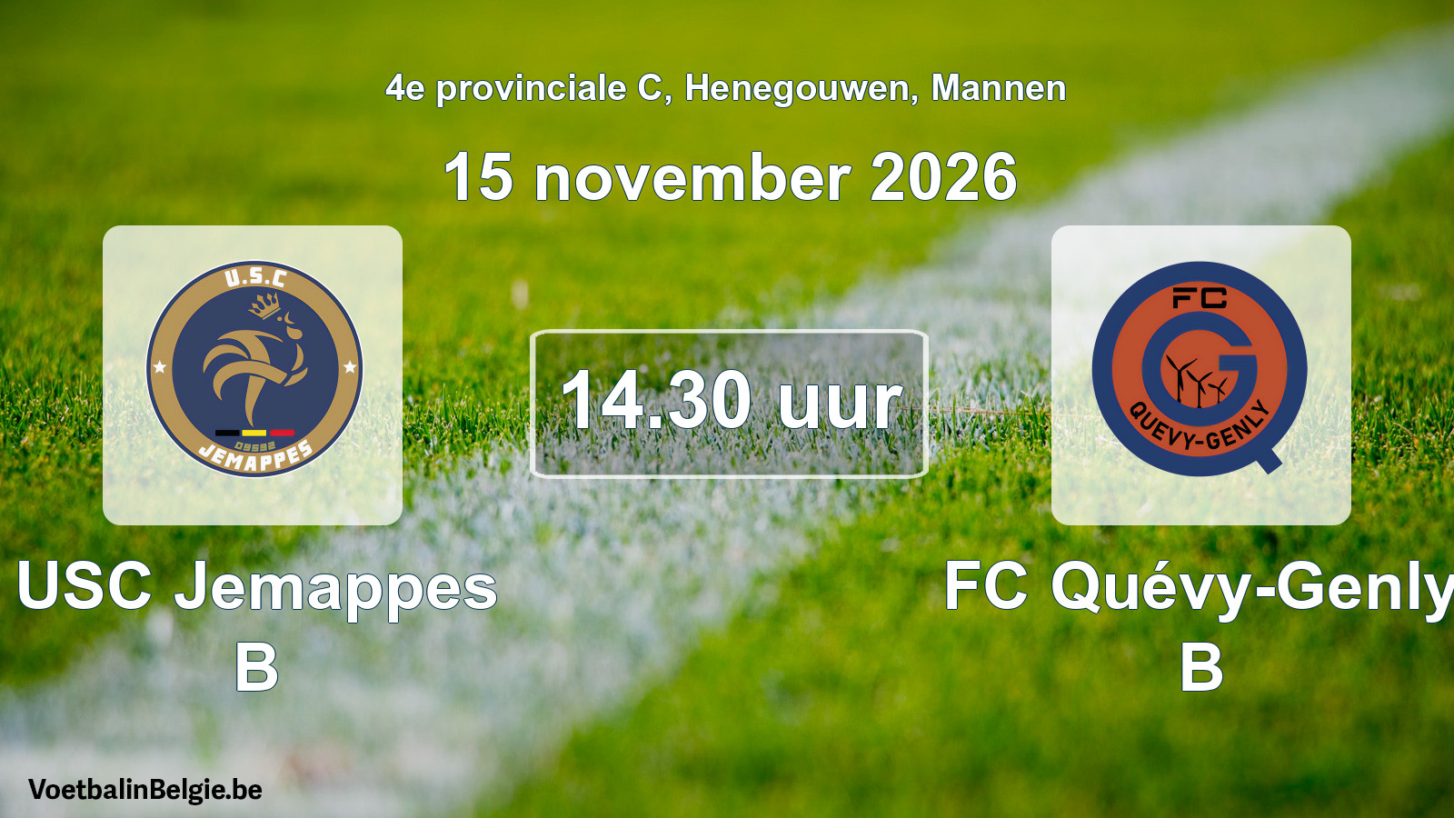 Geplande wedstrijd mannenvoetbal: USC Jemappes B - FC Quévy-Genly B (15 november 2026)