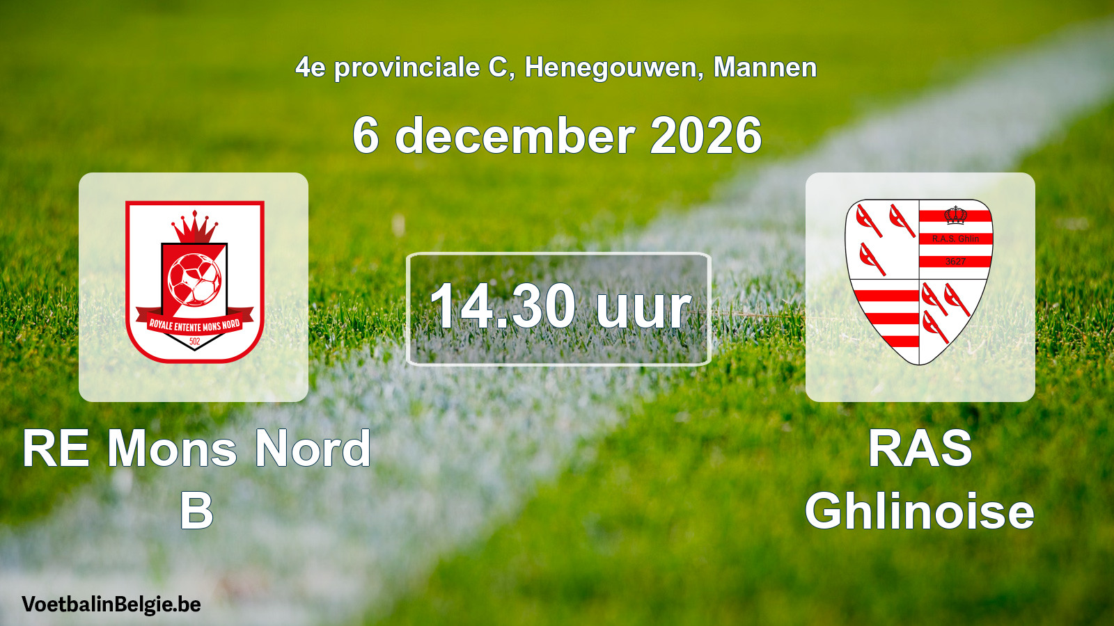 Geplande wedstrijd mannenvoetbal: RE Mons Nord B - RAS Ghlinoise (6 december 2026)