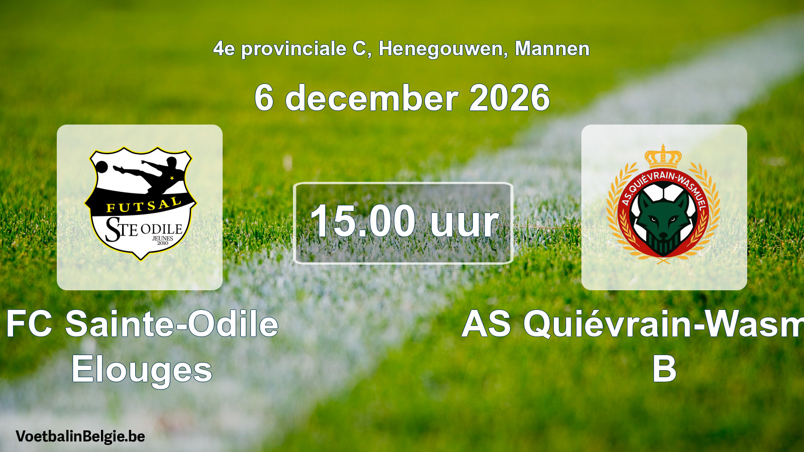 Geplande wedstrijd mannenvoetbal: FC Sainte-Odile Elouges - AS Quiévrain-Wasmuël B (6 december 2026)