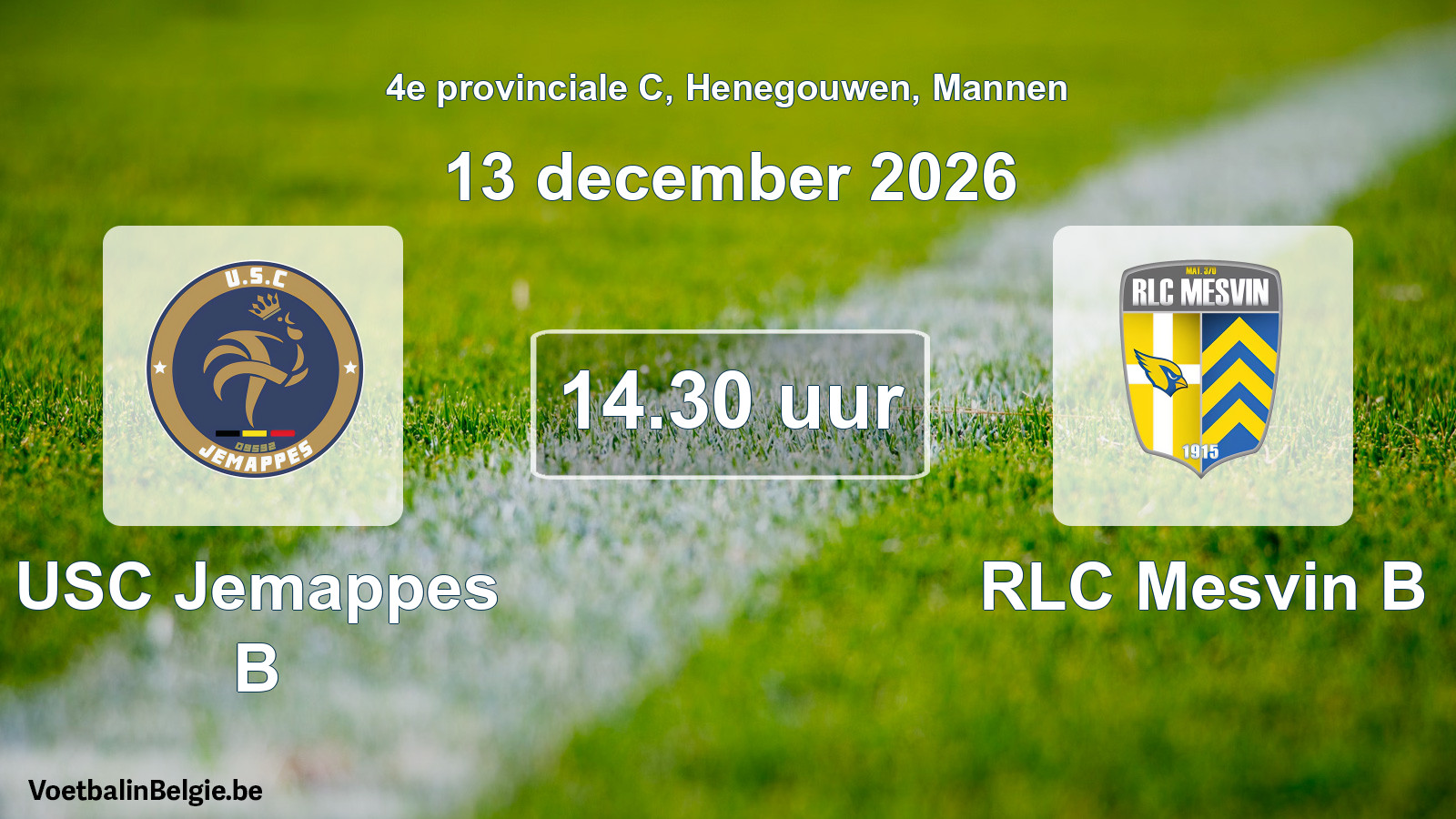 Geplande wedstrijd mannenvoetbal: USC Jemappes B - RLC Mesvin B (13 december 2026)