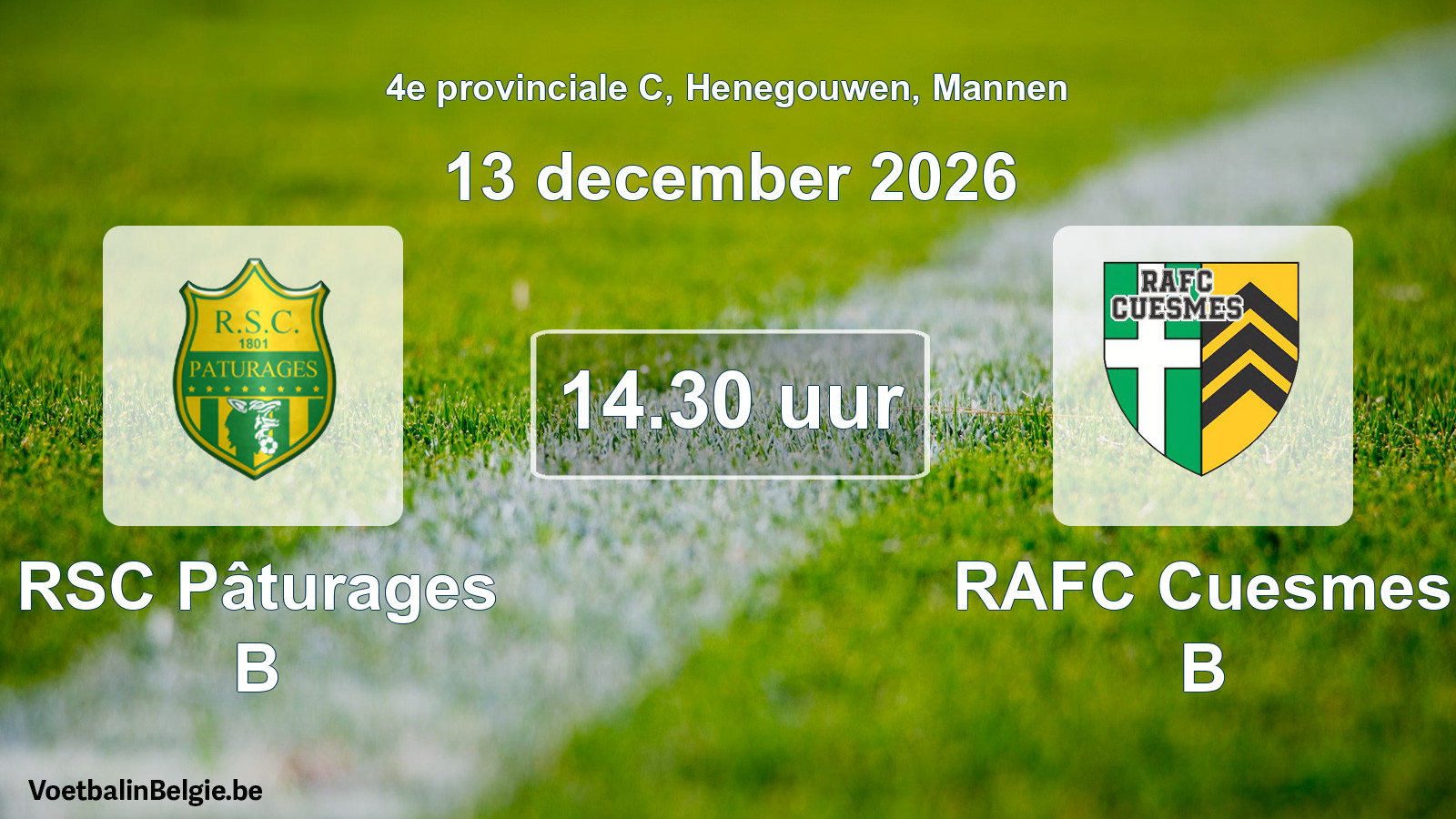 Geplande wedstrijd mannenvoetbal: RSC Pâturages B - RAFC Cuesmes B (13 december 2026)