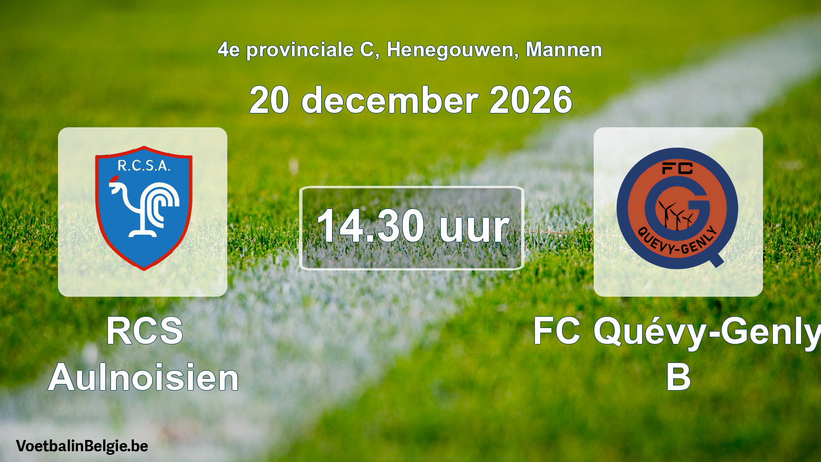 Geplande wedstrijd mannenvoetbal: RCS Aulnoisien - FC Quévy-Genly B (20 december 2026)