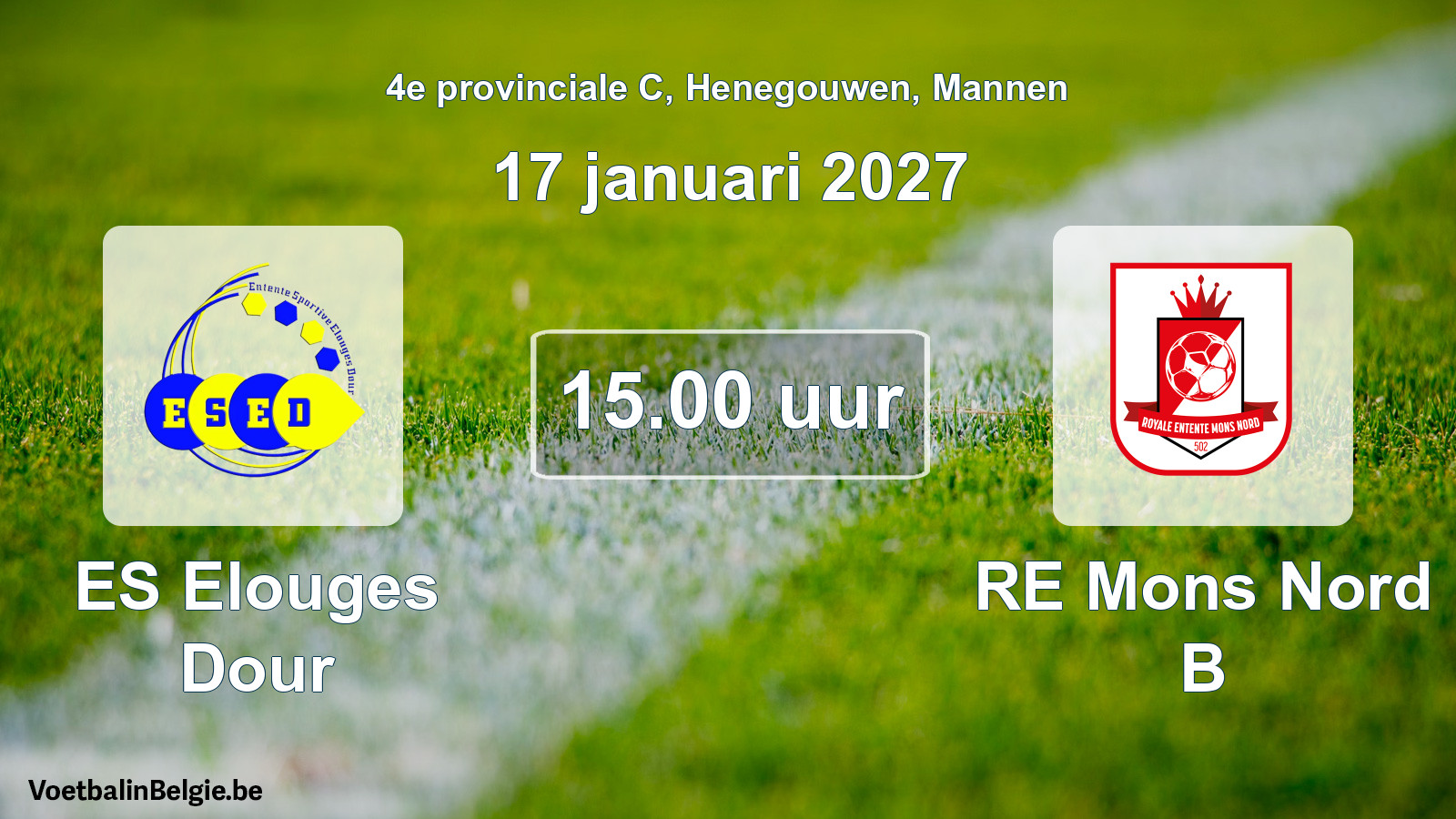 Geplande wedstrijd mannenvoetbal: ES Elouges Dour - RE Mons Nord B (17 januari 2027)