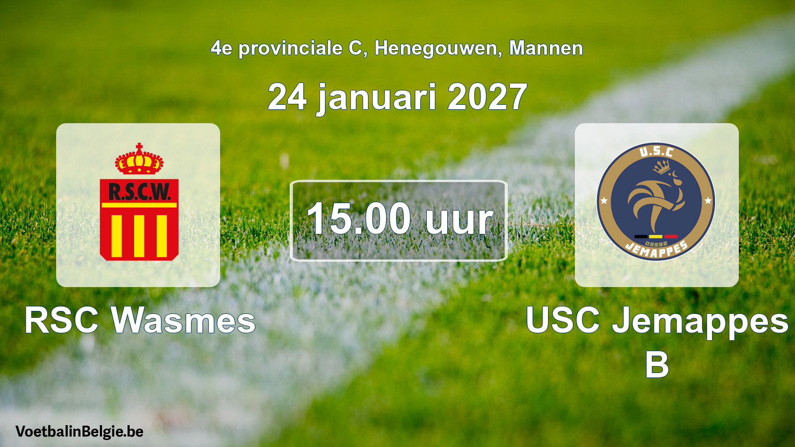 Geplande wedstrijd mannenvoetbal: RSC Wasmes - USC Jemappes B (24 januari 2027)