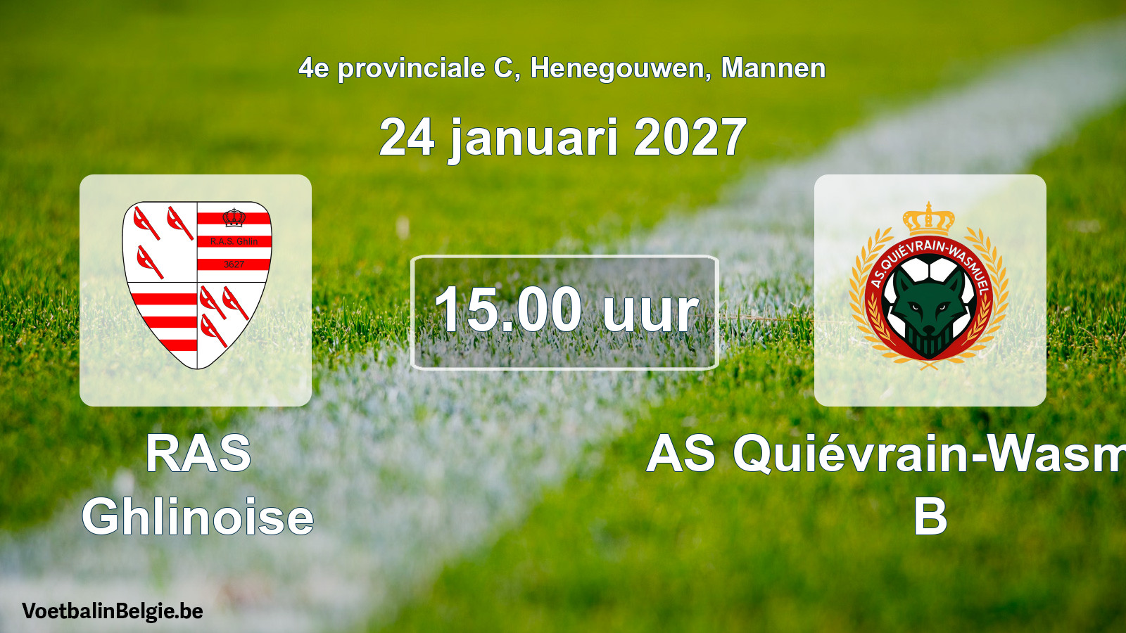 Geplande wedstrijd mannenvoetbal: RAS Ghlinoise - AS Quiévrain-Wasmuël B (24 januari 2027)