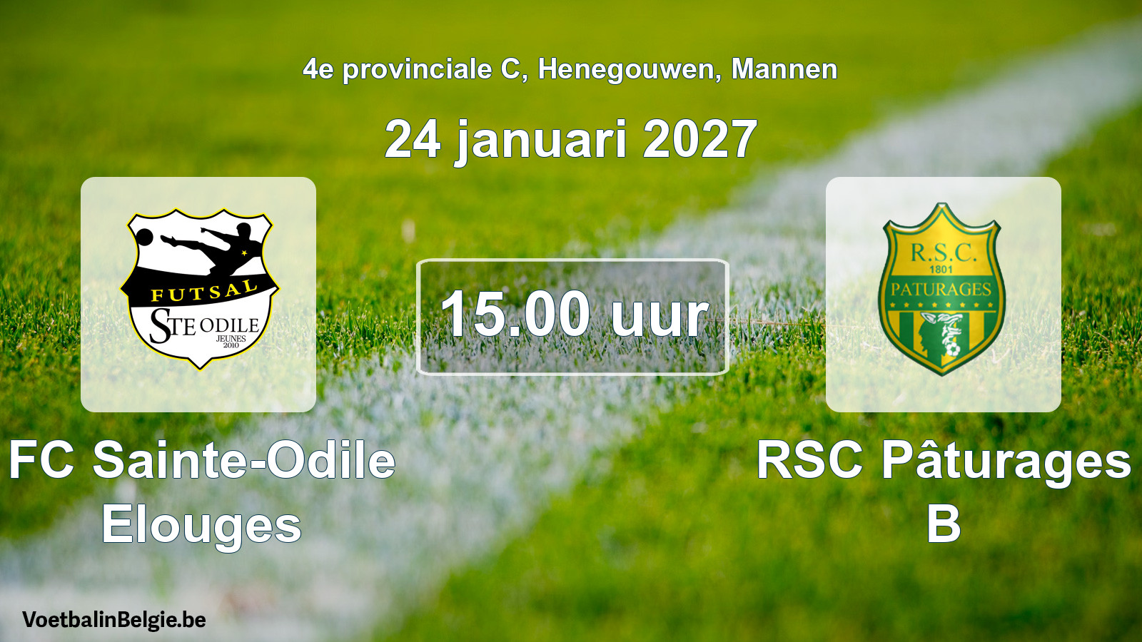 Geplande wedstrijd mannenvoetbal: FC Sainte-Odile Elouges - RSC Pâturages B (24 januari 2027)