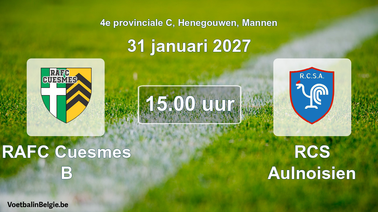 Geplande wedstrijd mannenvoetbal: RAFC Cuesmes B - RCS Aulnoisien (31 januari 2027)