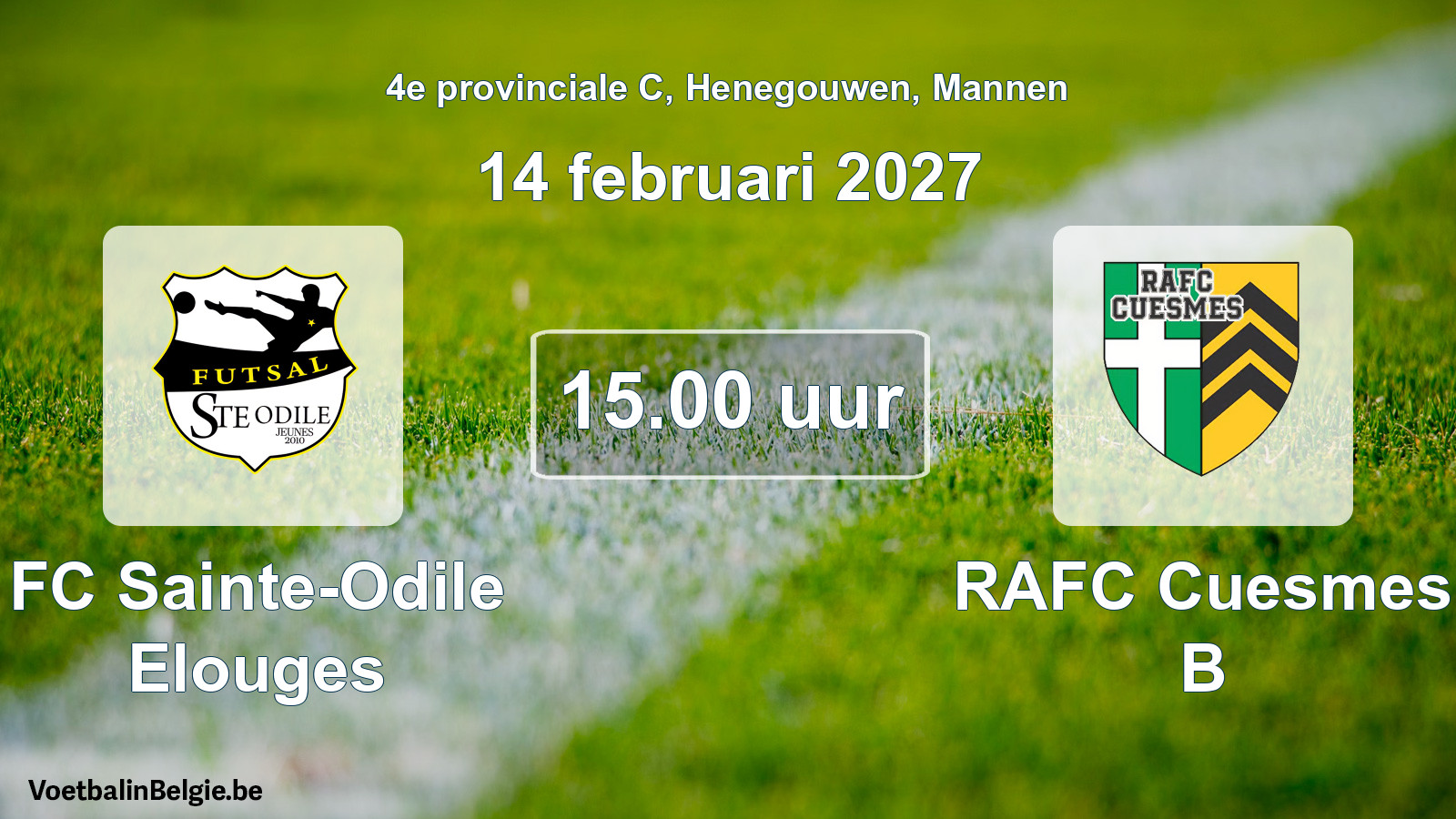 Geplande wedstrijd mannenvoetbal: FC Sainte-Odile Elouges - RAFC Cuesmes B (14 februari 2027)