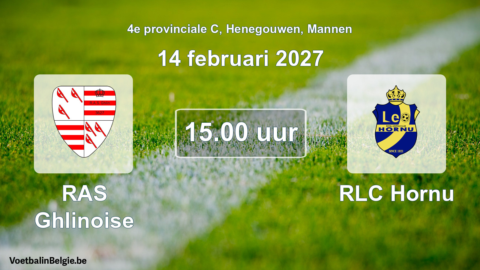 Geplande wedstrijd mannenvoetbal: RAS Ghlinoise - RLC Hornu (14 februari 2027)