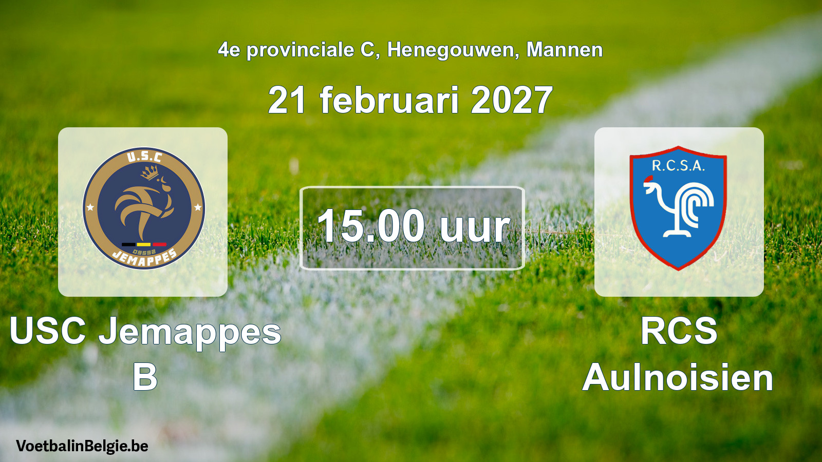 Geplande wedstrijd mannenvoetbal: USC Jemappes B - RCS Aulnoisien (21 februari 2027)