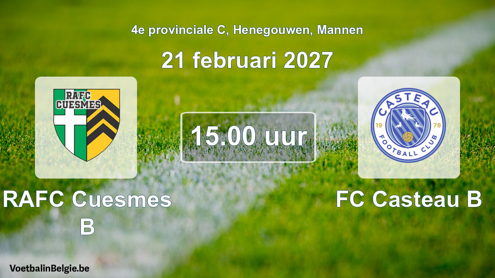 Geplande wedstrijd mannenvoetbal: RAFC Cuesmes B - FC Casteau B (21 februari 2027)