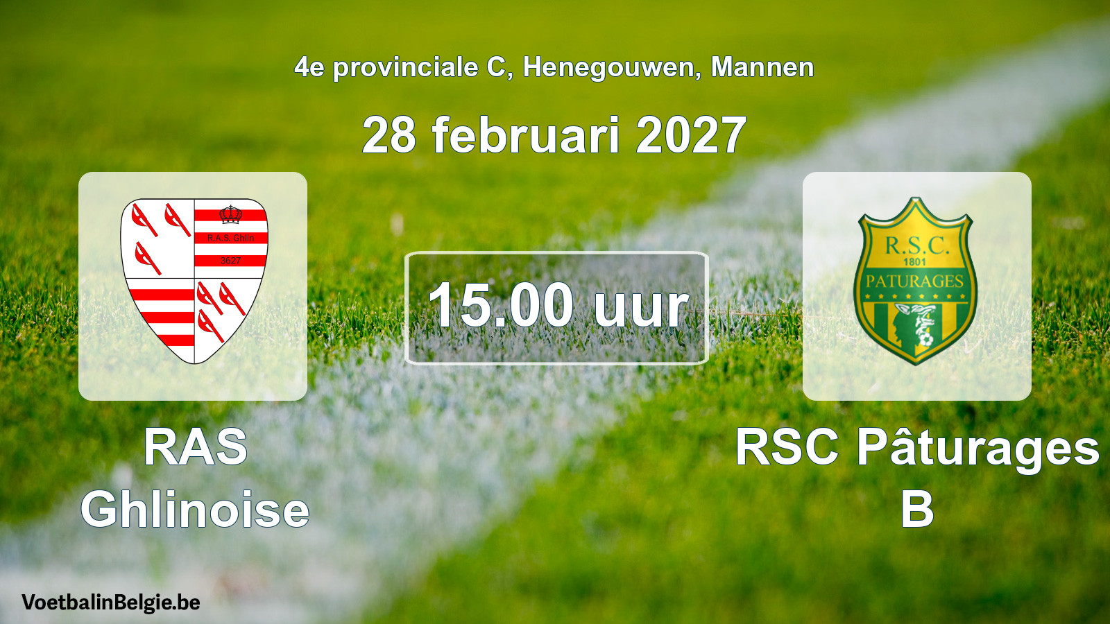 Geplande wedstrijd mannenvoetbal: RAS Ghlinoise - RSC Pâturages B (28 februari 2027)