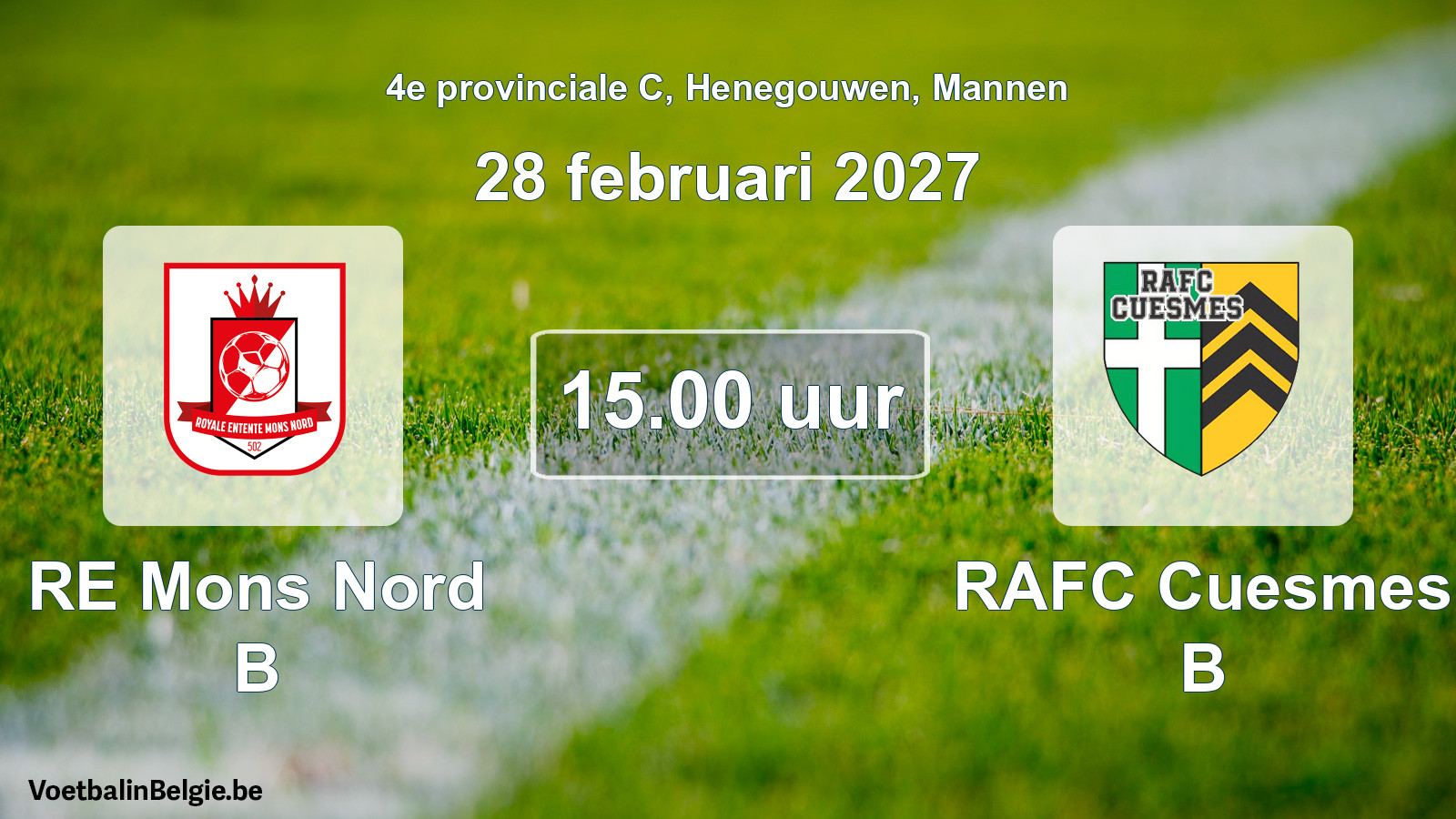 Geplande wedstrijd mannenvoetbal: RE Mons Nord B - RAFC Cuesmes B (28 februari 2027)