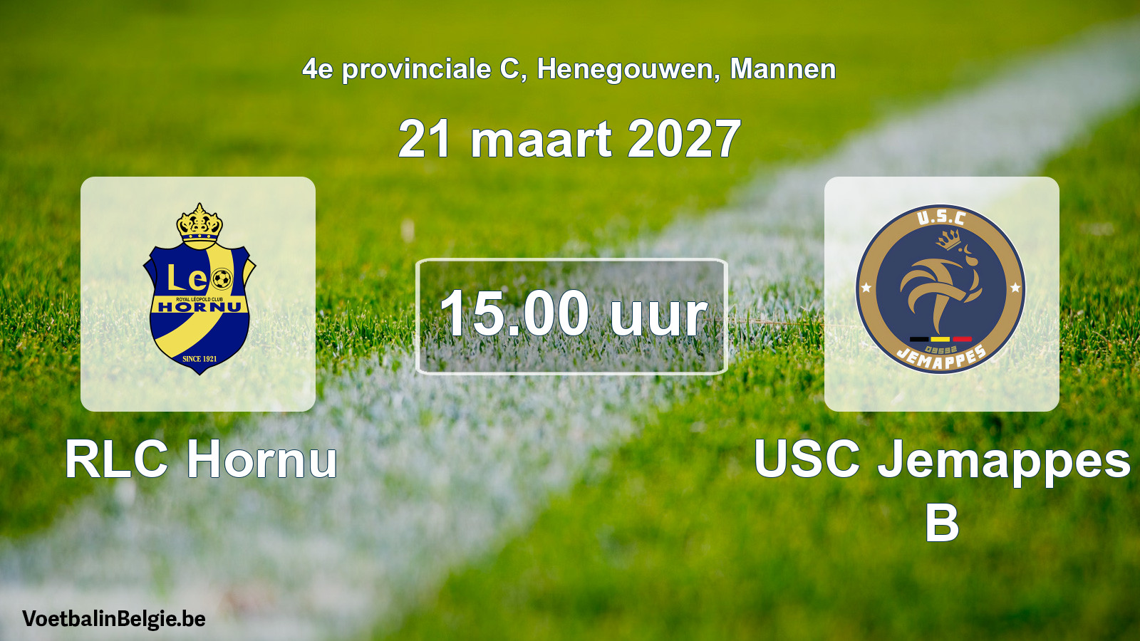 Geplande wedstrijd mannenvoetbal: RLC Hornu - USC Jemappes B (21 maart 2027)