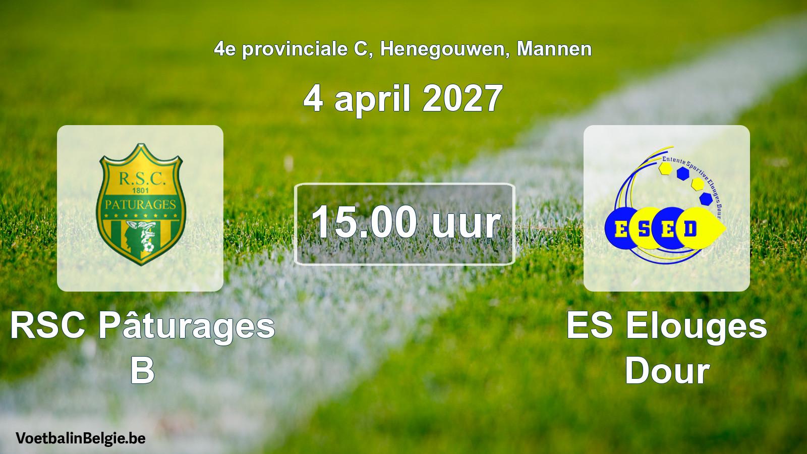 Geplande wedstrijd mannenvoetbal: RSC Pâturages B - ES Elouges Dour (4 april 2027)