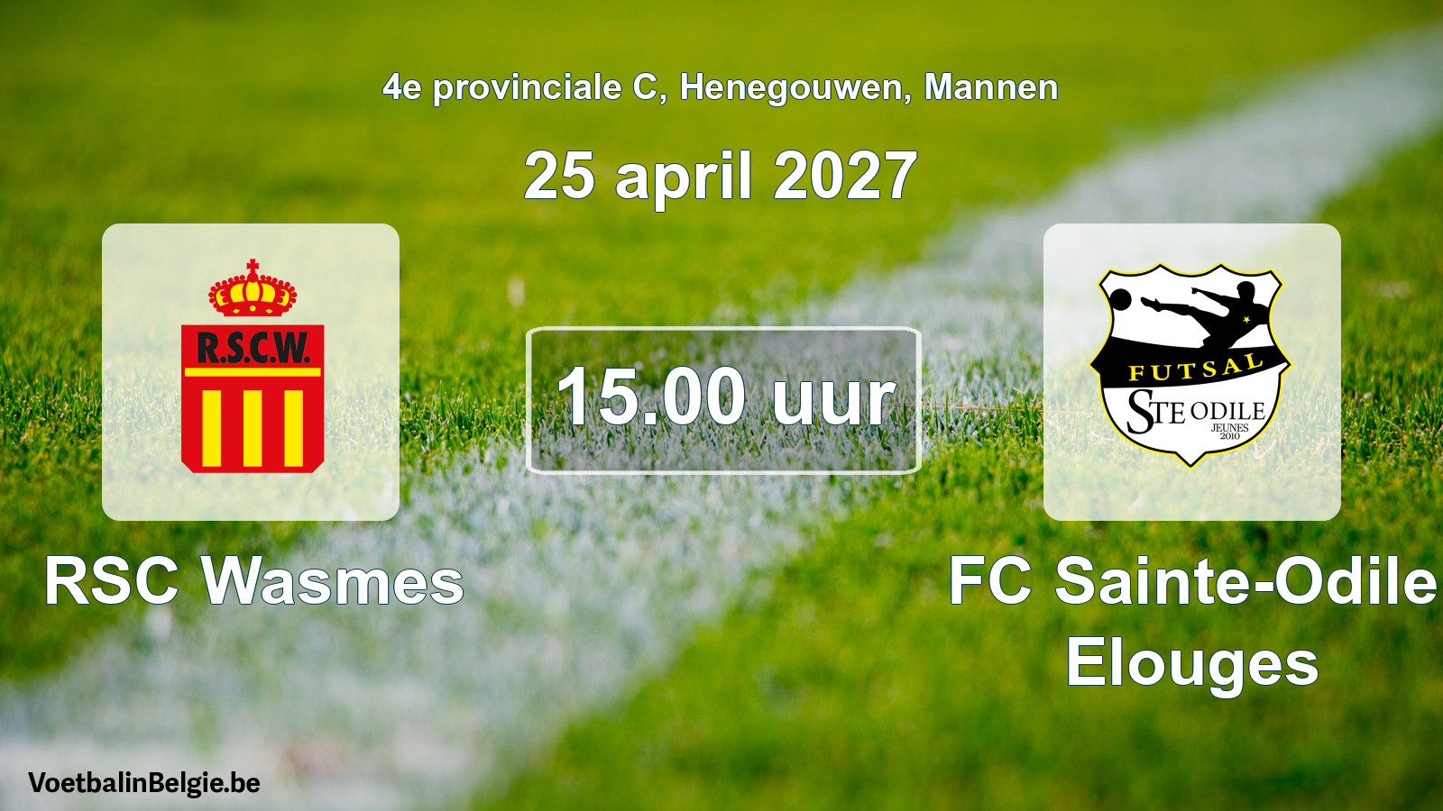 Geplande wedstrijd mannenvoetbal: RSC Wasmes - FC Sainte-Odile Elouges (25 april 2027)