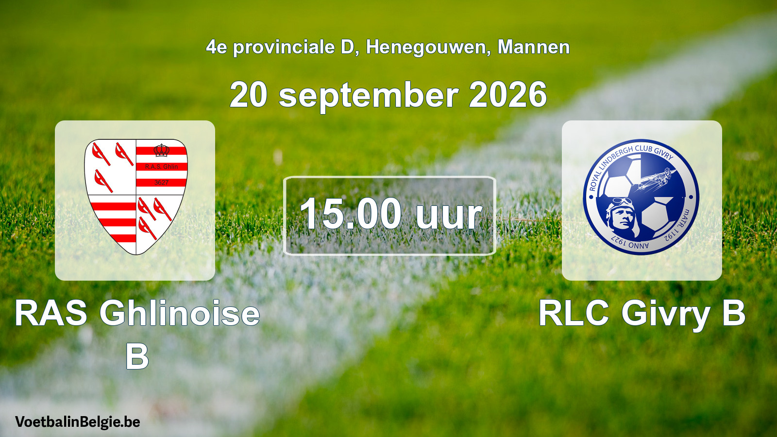 Geplande wedstrijd mannenvoetbal: RAS Ghlinoise B - RLC Givry B (20 september 2026)