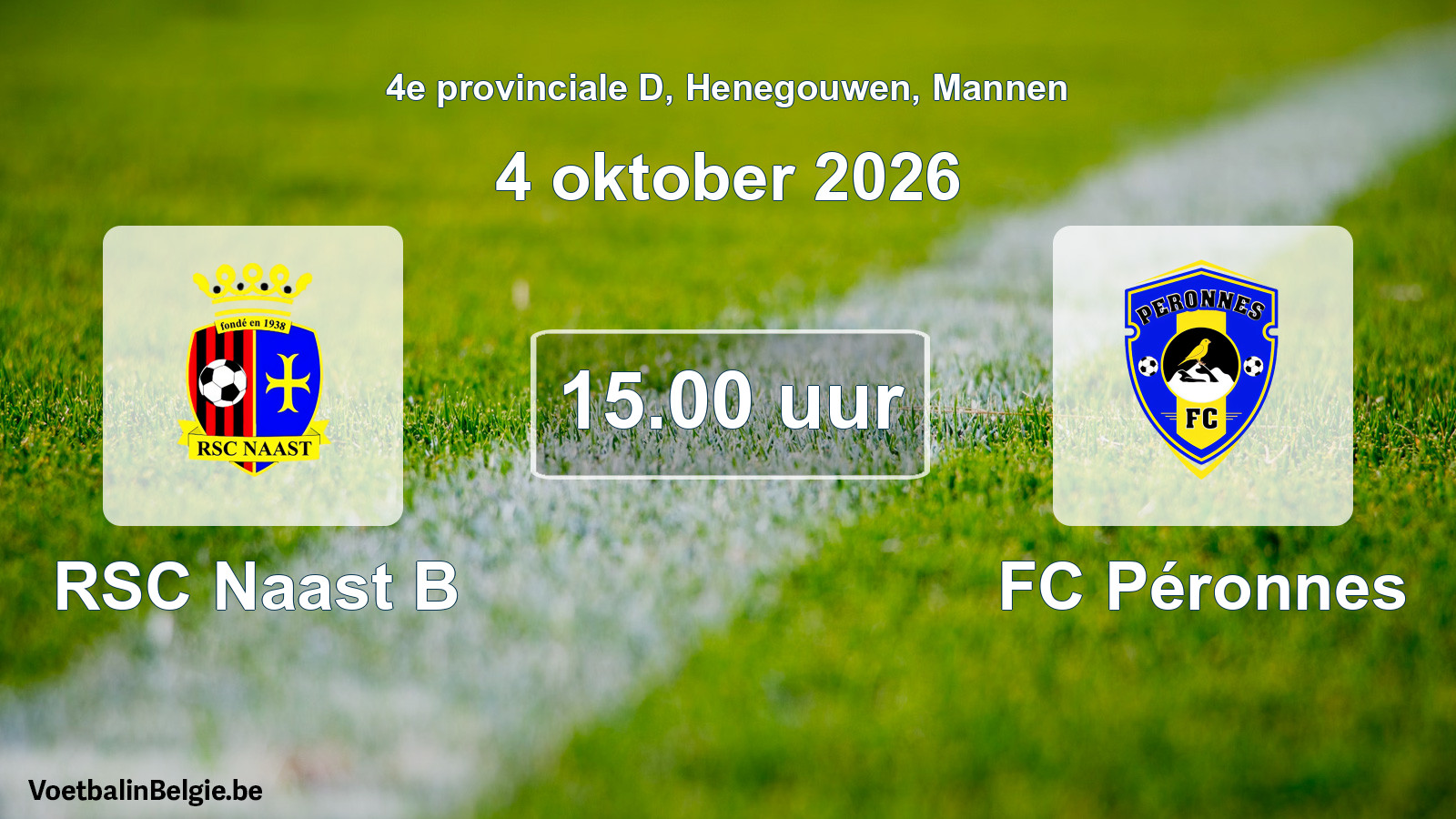 Geplande wedstrijd mannenvoetbal: RSC Naast B - FC Péronnes (4 oktober 2026)