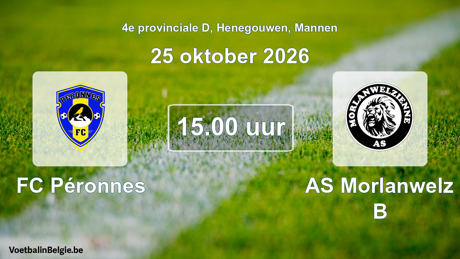 Geplande wedstrijd mannenvoetbal: FC Péronnes - AS Morlanwelz B (25 oktober 2026)
