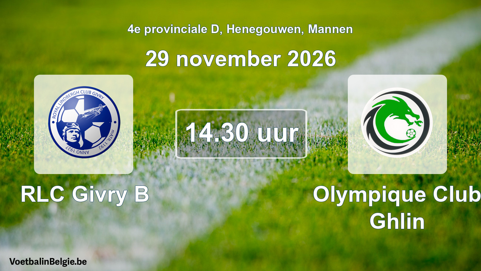 Geplande wedstrijd mannenvoetbal: RLC Givry B - Olympique Club Ghlin (29 november 2026)