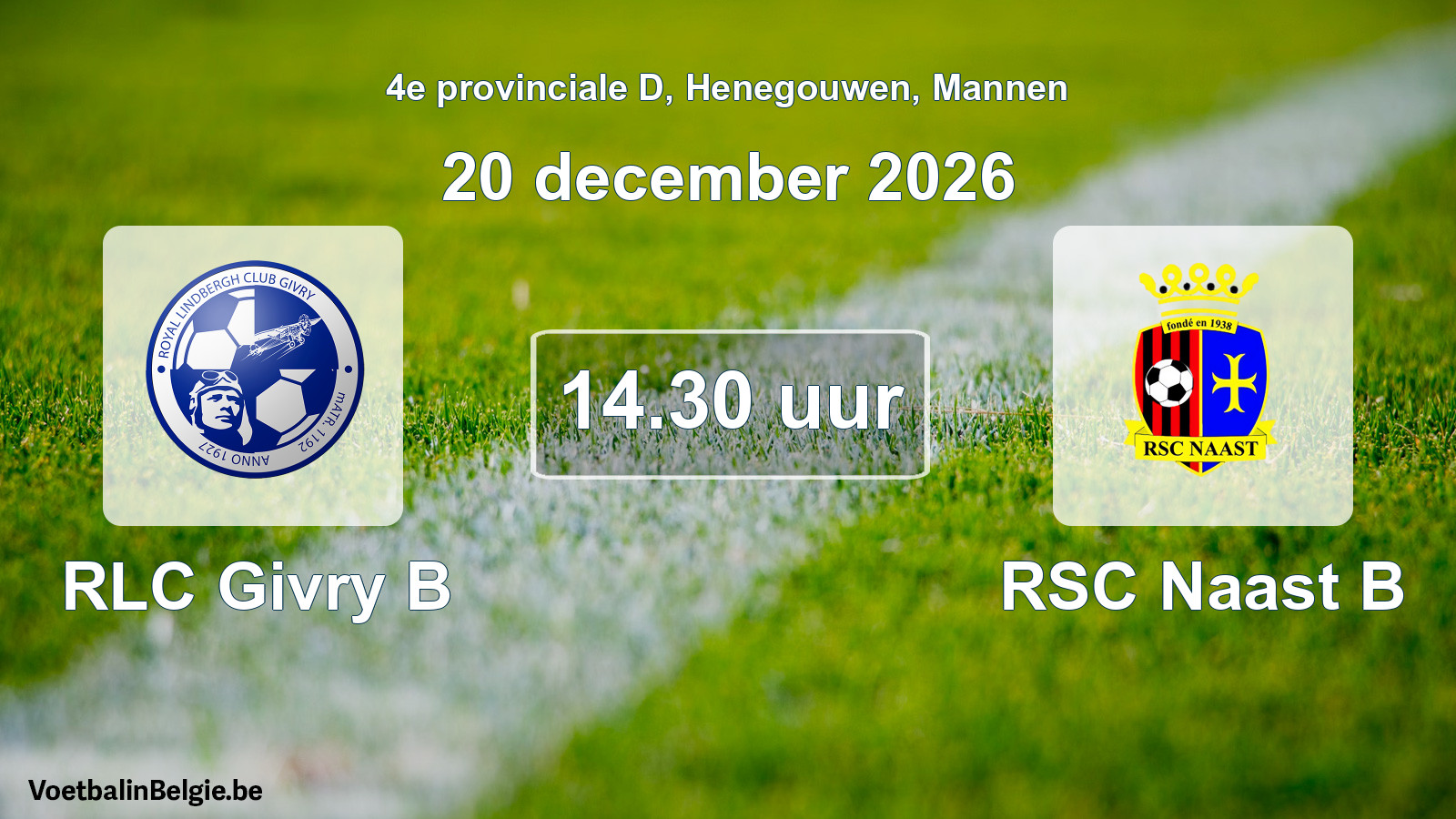 Geplande wedstrijd mannenvoetbal: RLC Givry B - RSC Naast B (20 december 2026)