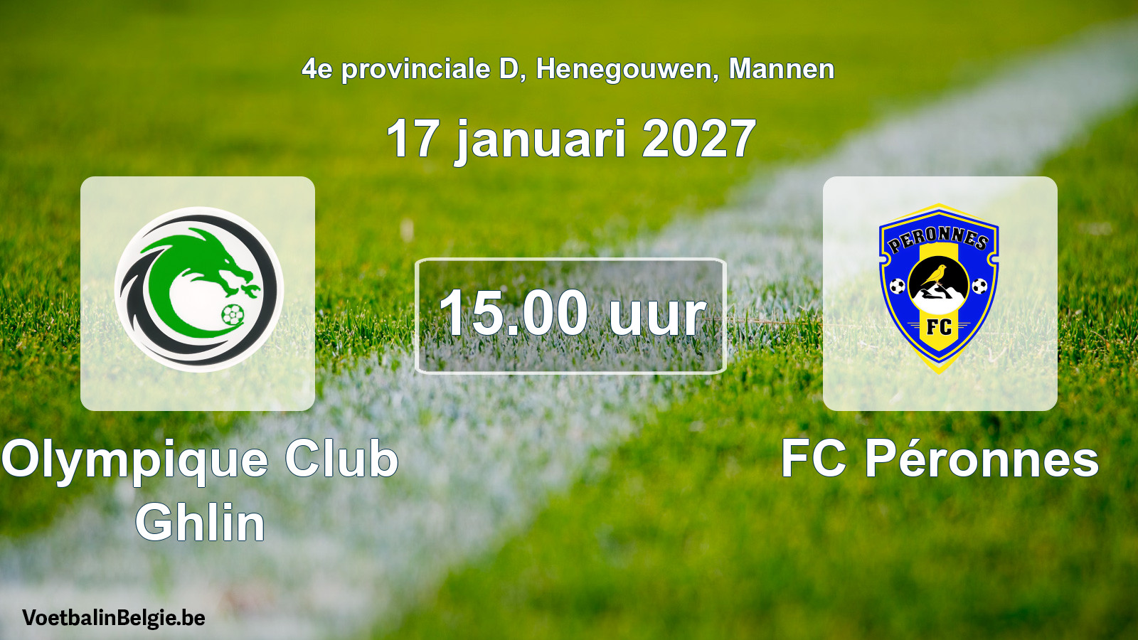 Geplande wedstrijd mannenvoetbal: Olympique Club Ghlin - FC Péronnes (17 januari 2027)