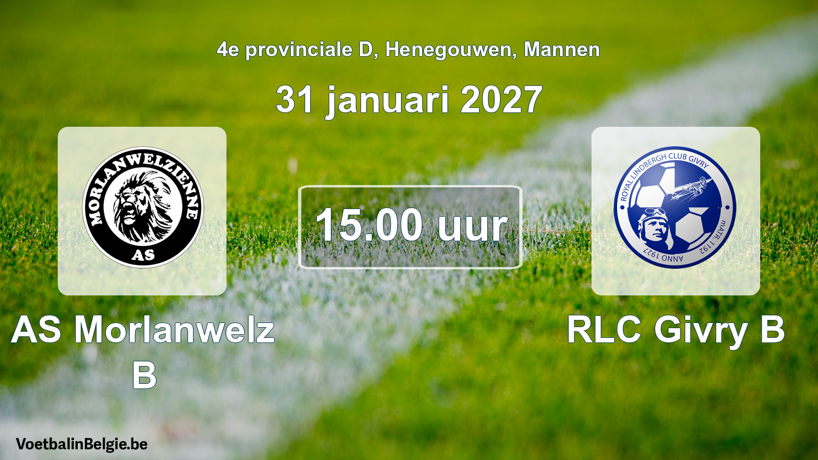 Geplande wedstrijd mannenvoetbal: AS Morlanwelz B - RLC Givry B (31 januari 2027)