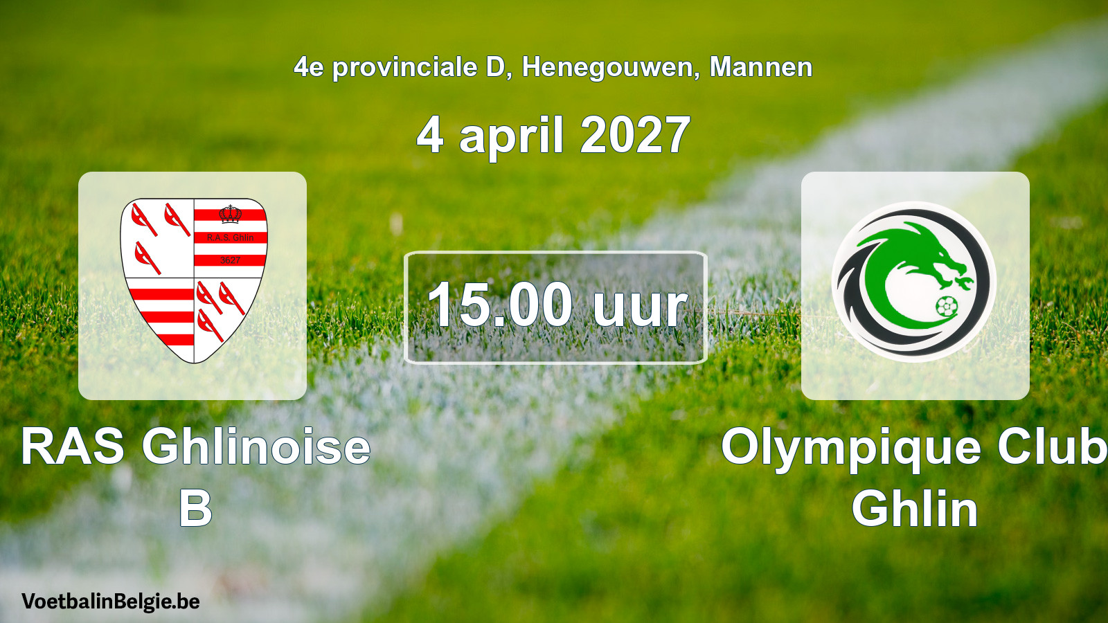Geplande wedstrijd mannenvoetbal: RAS Ghlinoise B - Olympique Club Ghlin (4 april 2027)