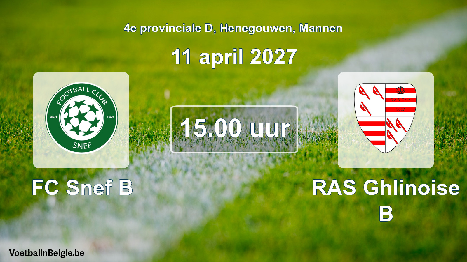 Geplande wedstrijd mannenvoetbal: FC Snef B - RAS Ghlinoise B (11 april 2027)