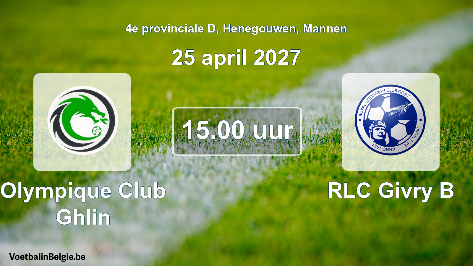 Geplande wedstrijd mannenvoetbal: Olympique Club Ghlin - RLC Givry B (25 april 2027)