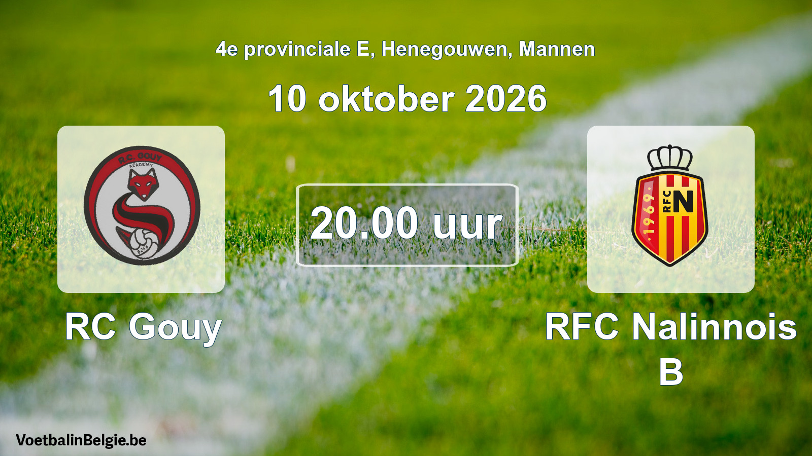 Geplande wedstrijd mannenvoetbal: RC Gouy - RFC Nalinnois B (10 oktober 2026)