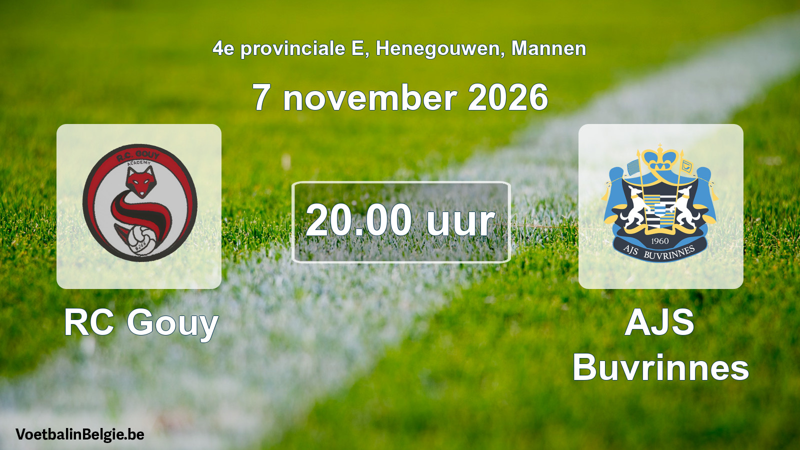 Geplande wedstrijd mannenvoetbal: RC Gouy - AJS Buvrinnes (7 november 2026)