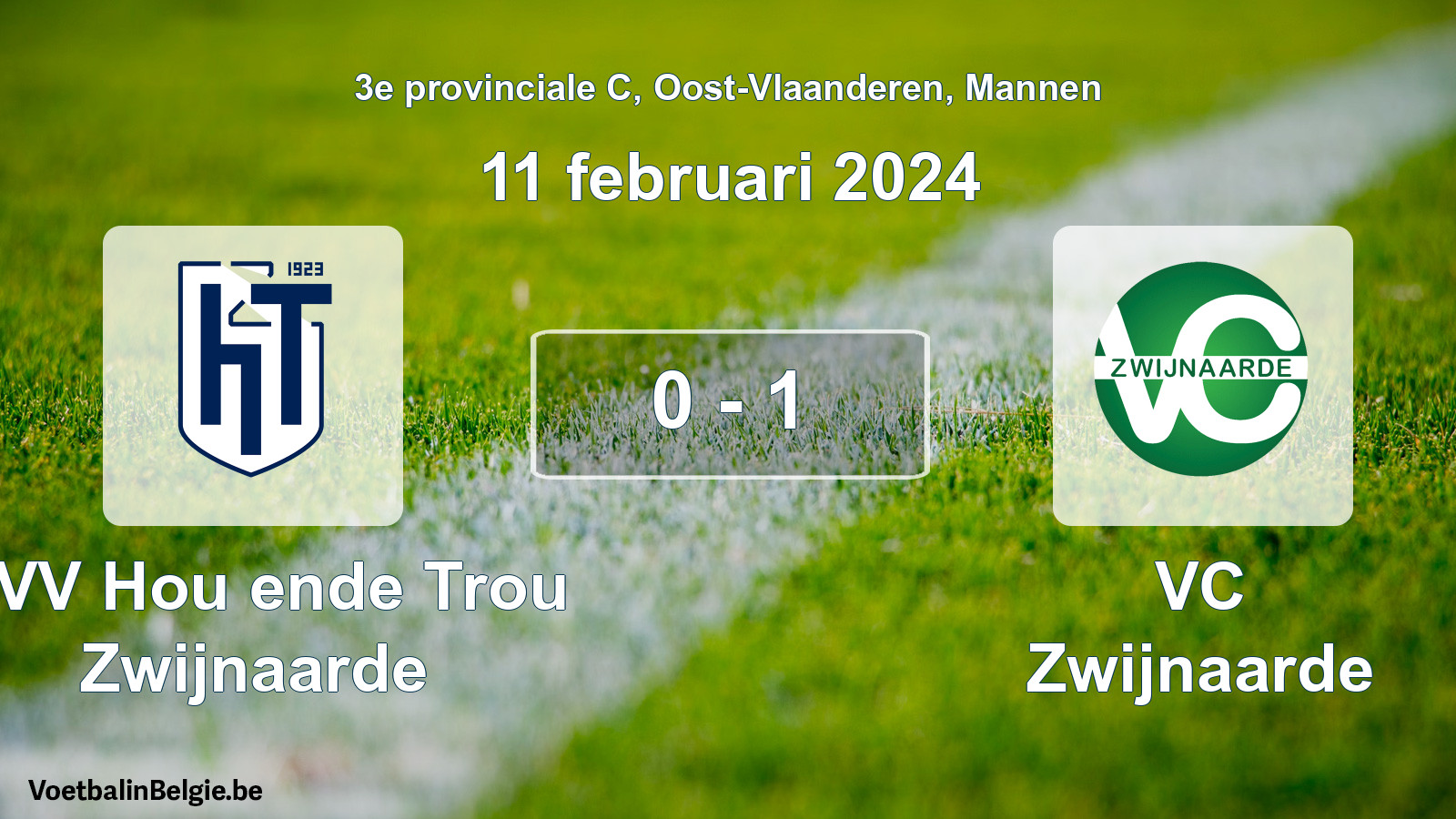Gespeelde wedstrijd mannenvoetbal: KVV Hou ende Trou Zwijnaarde - VC Zwijnaarde 0 - 1 (11 februari 2024)