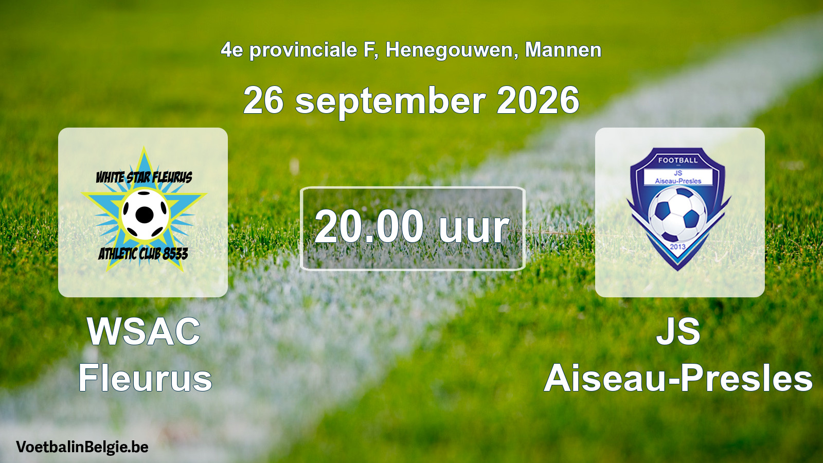 Geplande wedstrijd mannenvoetbal: WSAC Fleurus - JS Aiseau-Presles (26 september 2026)